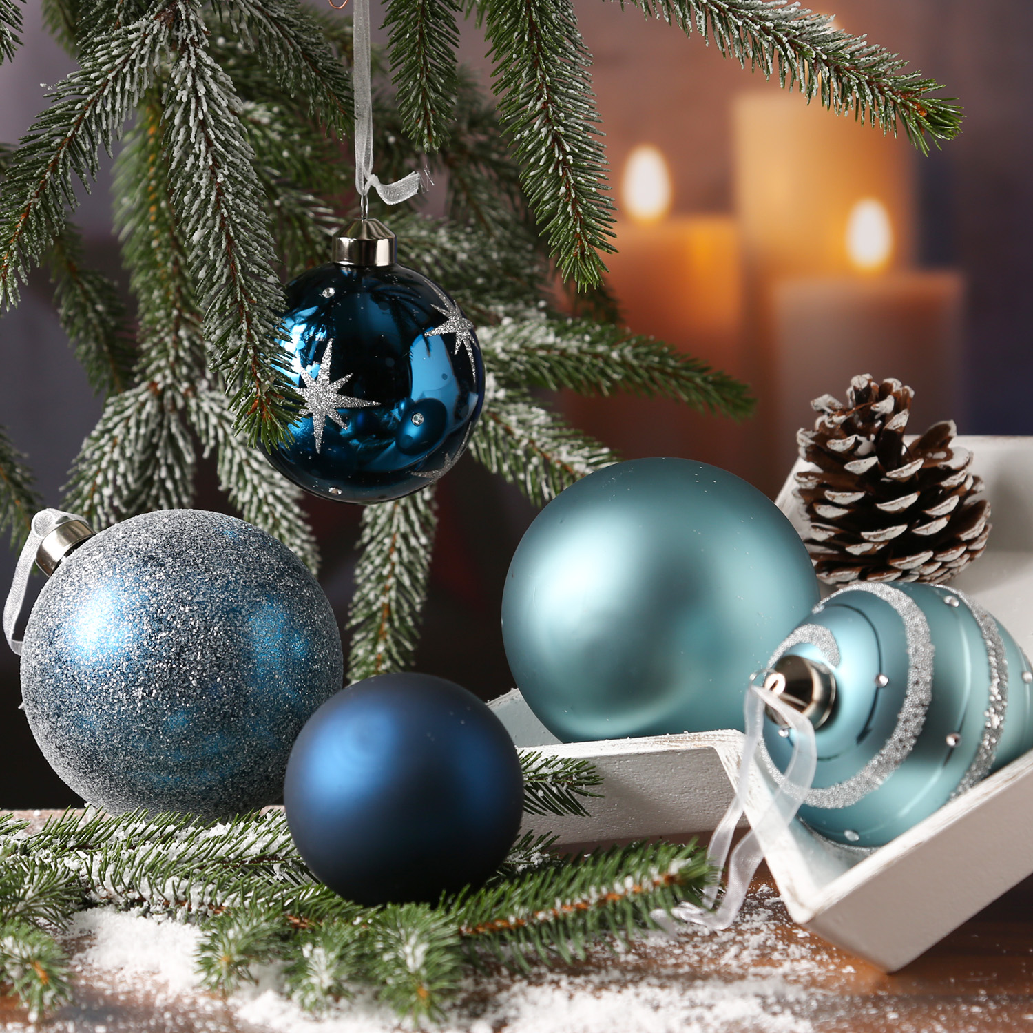 Christbaumkugel - Weihnachtsbaumkugel - Glas - 3 Größen - glänzend matt glitzernd - blau - 12er Set