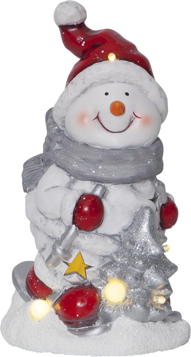 LED Keramik Figur "Friends" - Schneemann - 6 warmweiße LED - H: 23cm - Batteriebetrieb