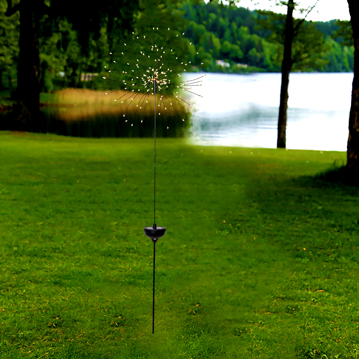 LED Solarstab "Firework" Gartendeko - 90 warmweiße LED - H: 100cm - Dämmerungssensor