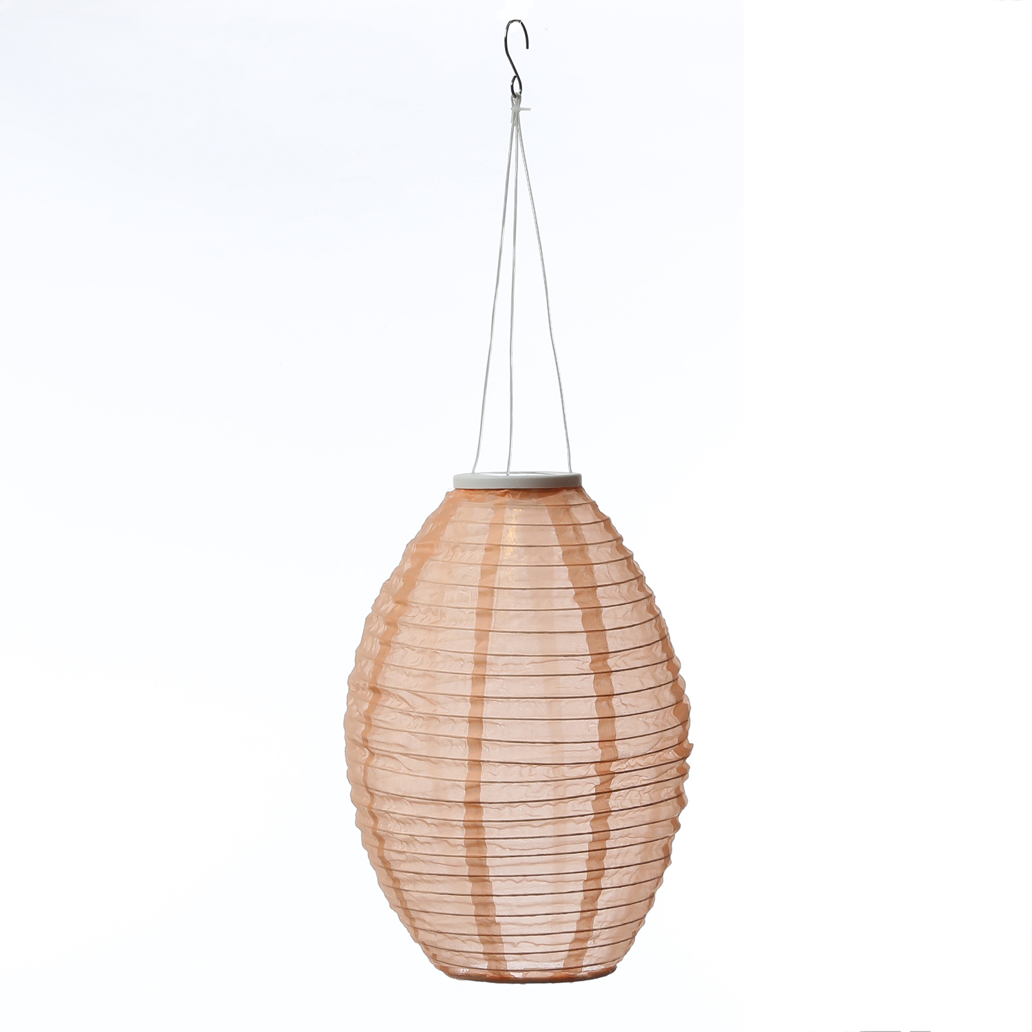 LED Solar Lampion oval - warmweiße LED - H: 33cm - D: 22cm - Lichtsensor - pastellorange