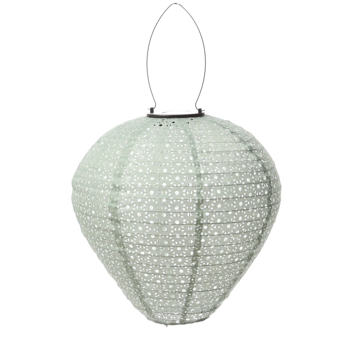 LED Solar Lampion Ballon - mit Blumenmuster - H: 30cm - D: 30cm - Lichtsensor - grün - 2er Set