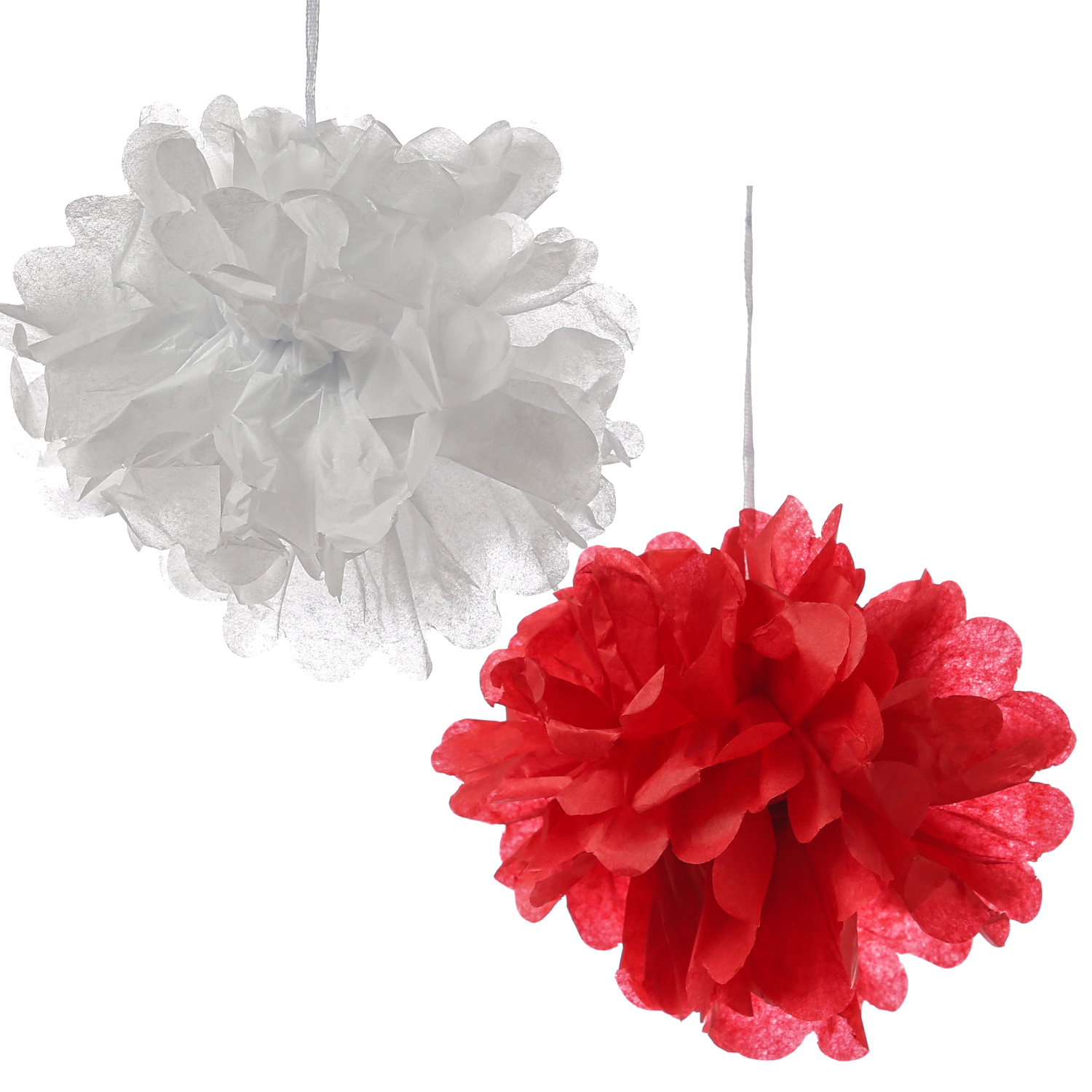 4x Partyset Papierdekoration 12 Teilig - rot/weiß Lampion, Pompon, Herzen