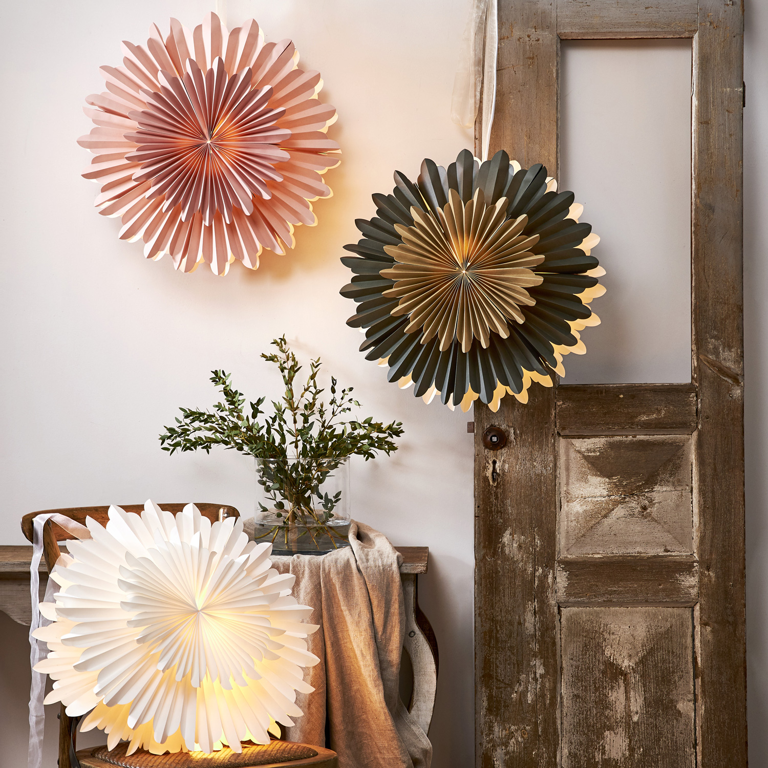 Papierstern Crystal - hängend - D: 50cm - mit Band - Papier mit Dekor - grün