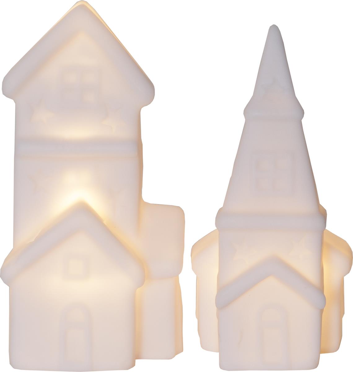 LED Häuser "Polly" - 2 warmweiße LED - H: 16cm - Batteriebetrieb - 2er Set