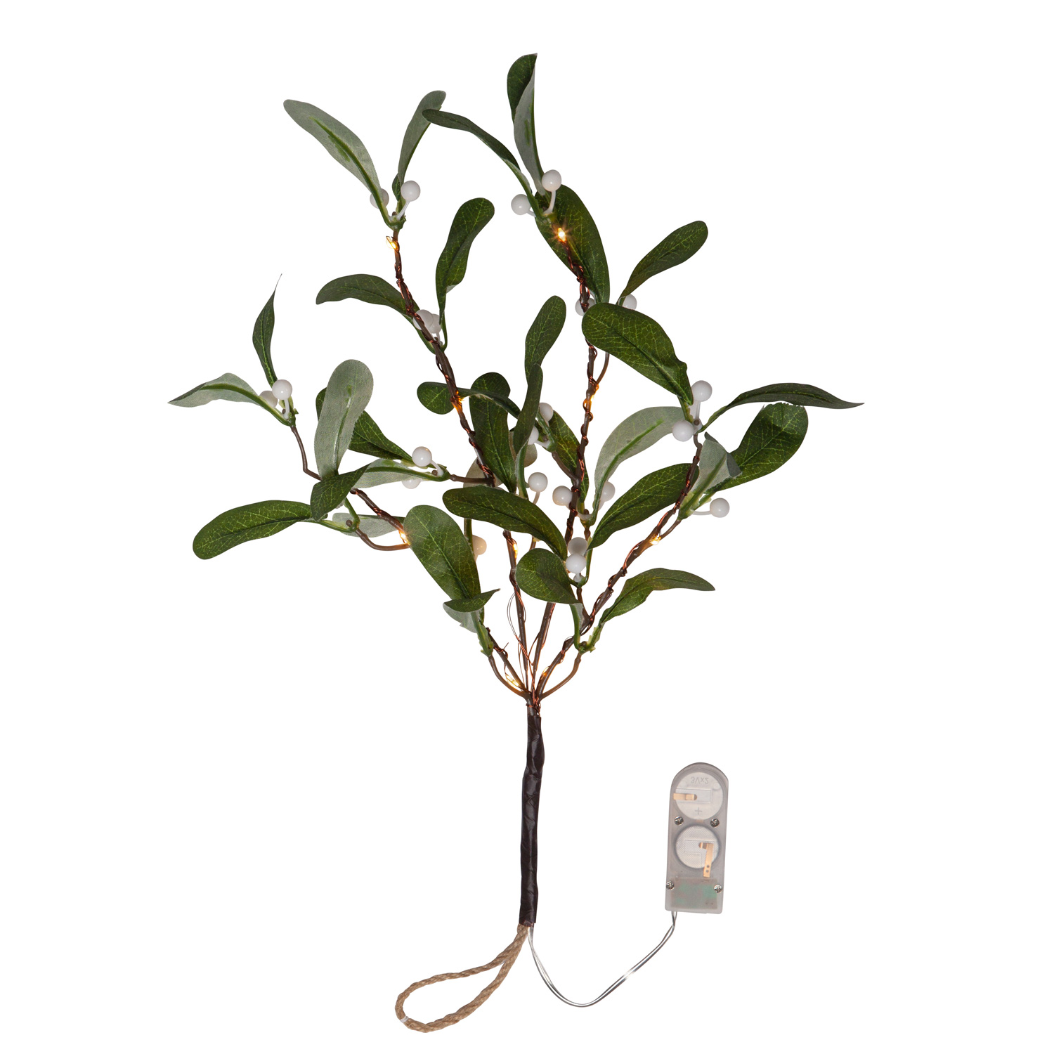 LED Mistelzweig - 10 warmweiße LED - H: 35cm - Timer - inkl. Batterie - grün