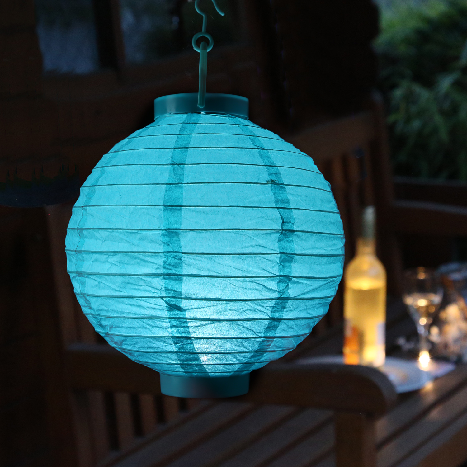 LED Lampion FESTIVAL - kaltweiße LED - D: 20cm - Montagehaken - 5er Set bunt