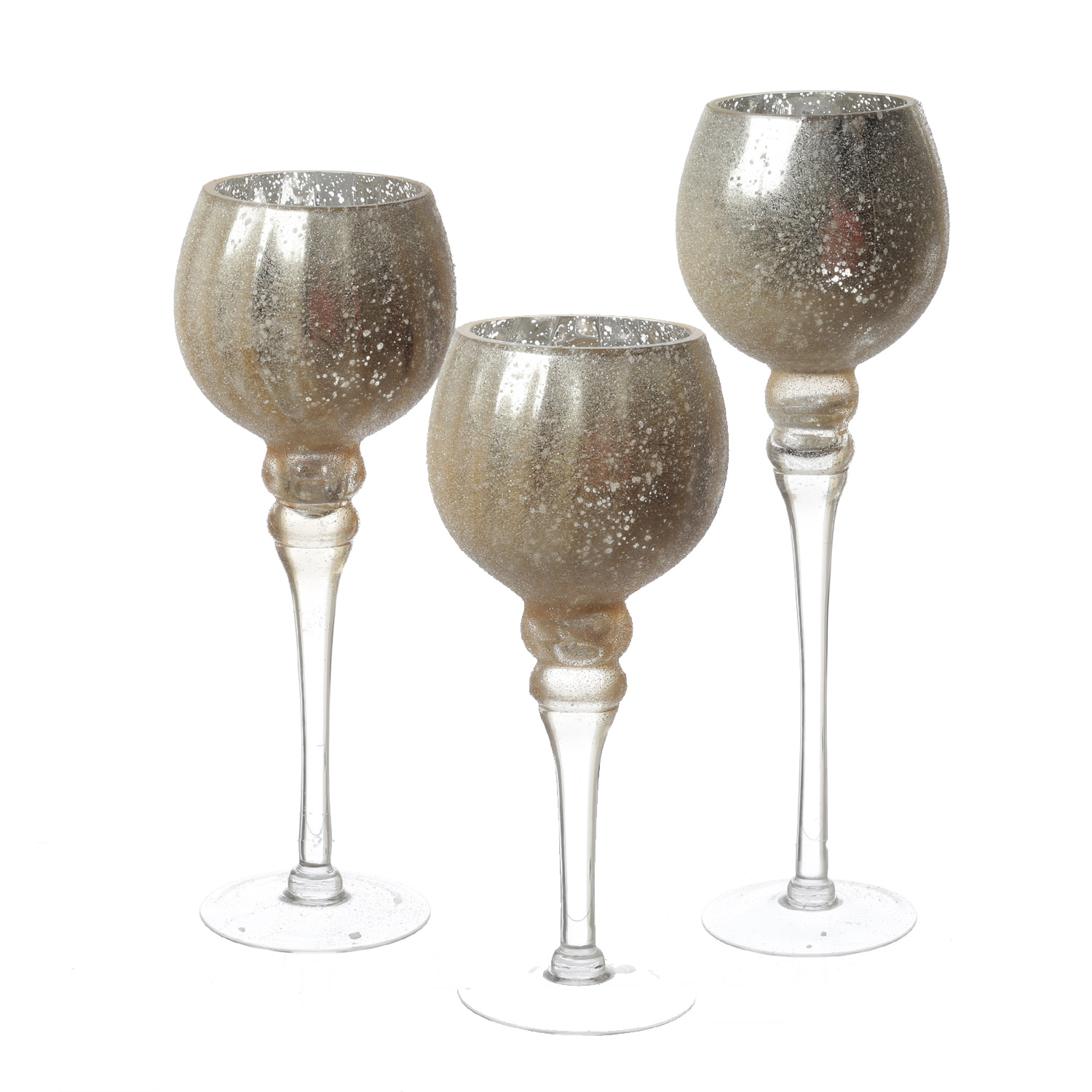 Kerzenhalter Kelch - Windlicht - Glas - H: 30cm/35cm/40cm - glitzernd - gold - 3er Set