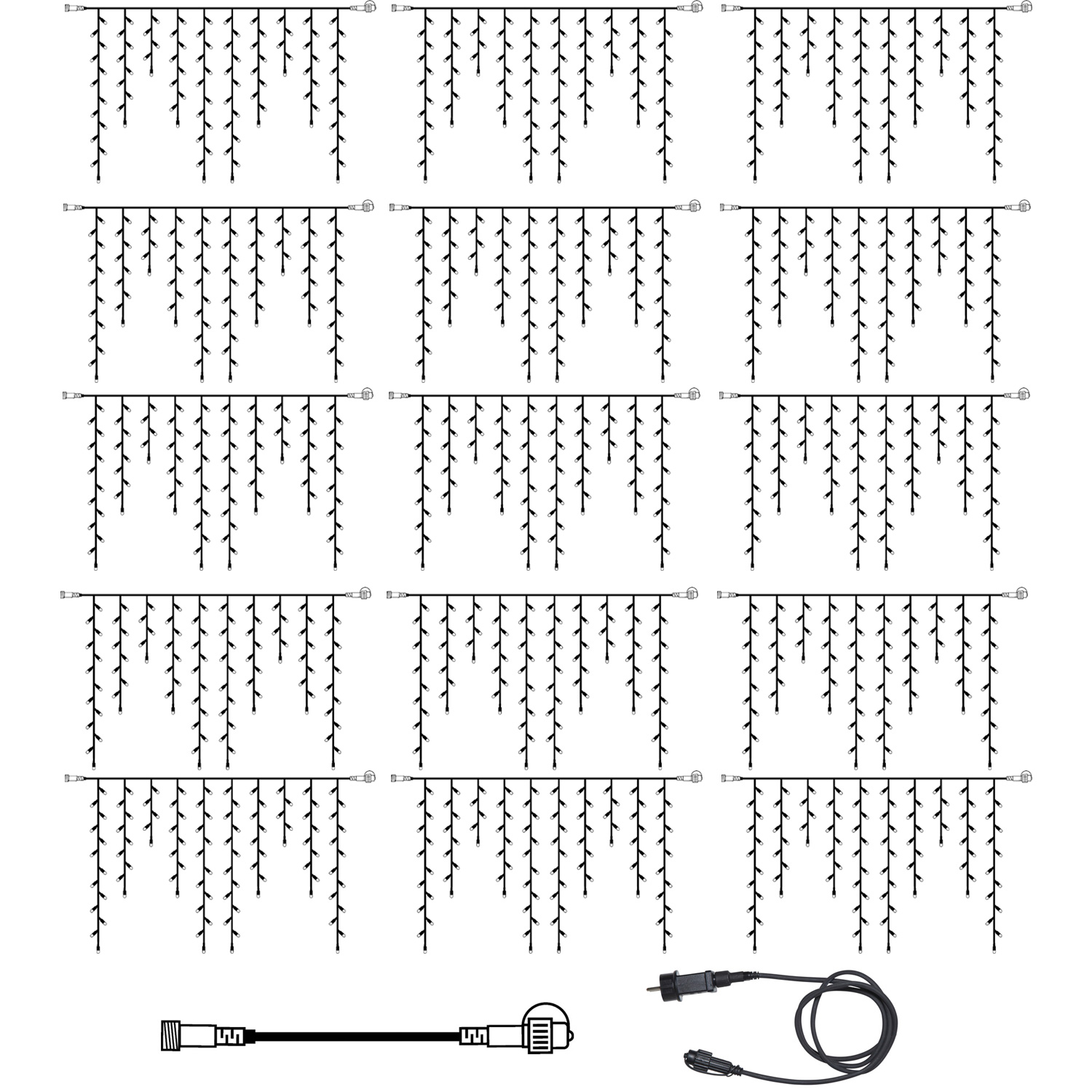 SYSTEM 24 KOMPLETT SET 30m - LED Lichtervorhang Eisregen 30x1m - Icicle für Dachrinne, Terrasse