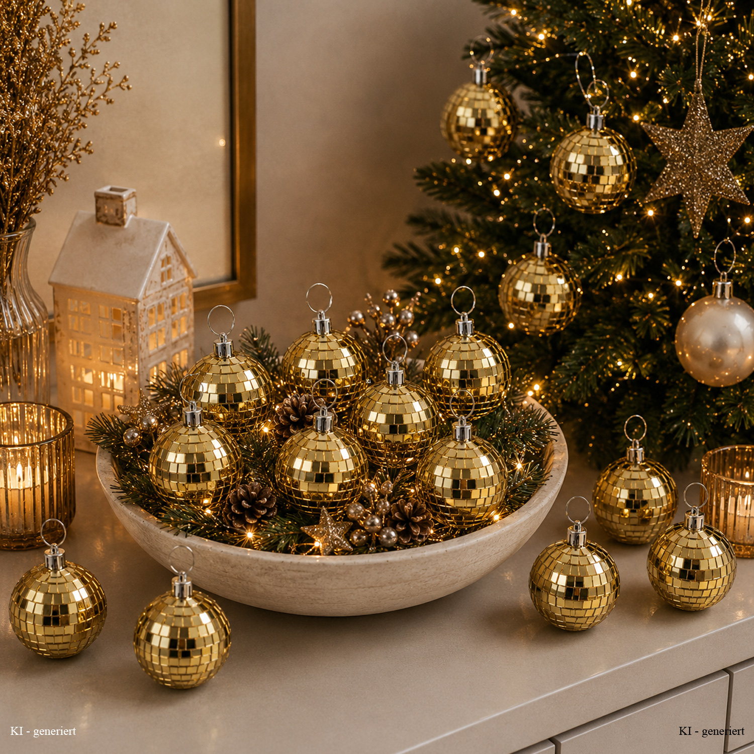 Christbaumschmuck Discokugel - Spiegelkugel - Weihnachtskugel - 5x5mm Spiegel - D: 5cm - gold