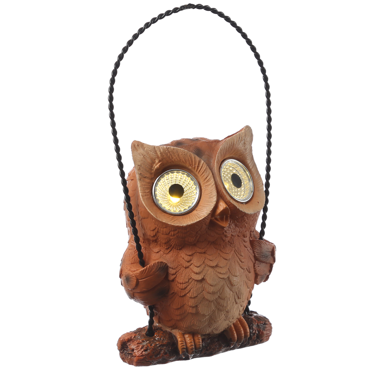 LED Solar Eule auf Schaukel - Gartenfigur mit leuchtenden Augen - H: 19cm - Lichtsensor