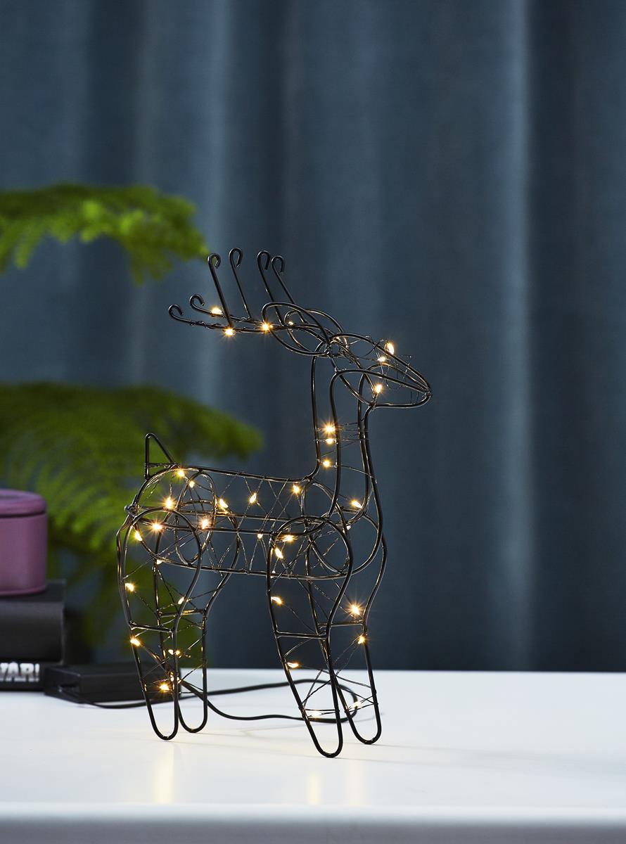 LED-Leuchtfigur "Indy" - Rentier - 40 warmweiße LEDs - H: 29,5cm - Batteriebetrieb - Timer -schwarz