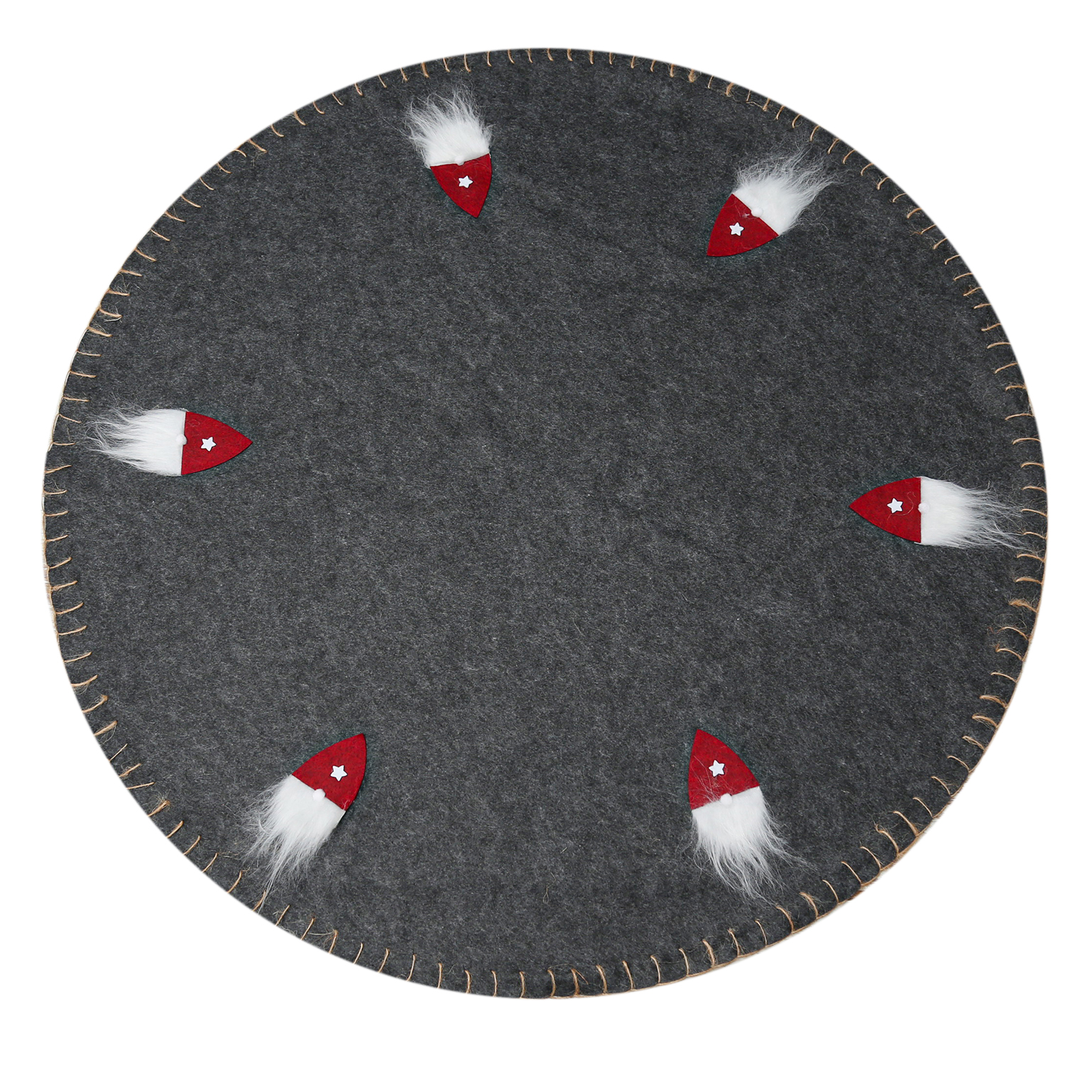 Weihnachtsbaumdecke - Wichtel mit roter Mütze - Filz - D: 98cm - rund - grau