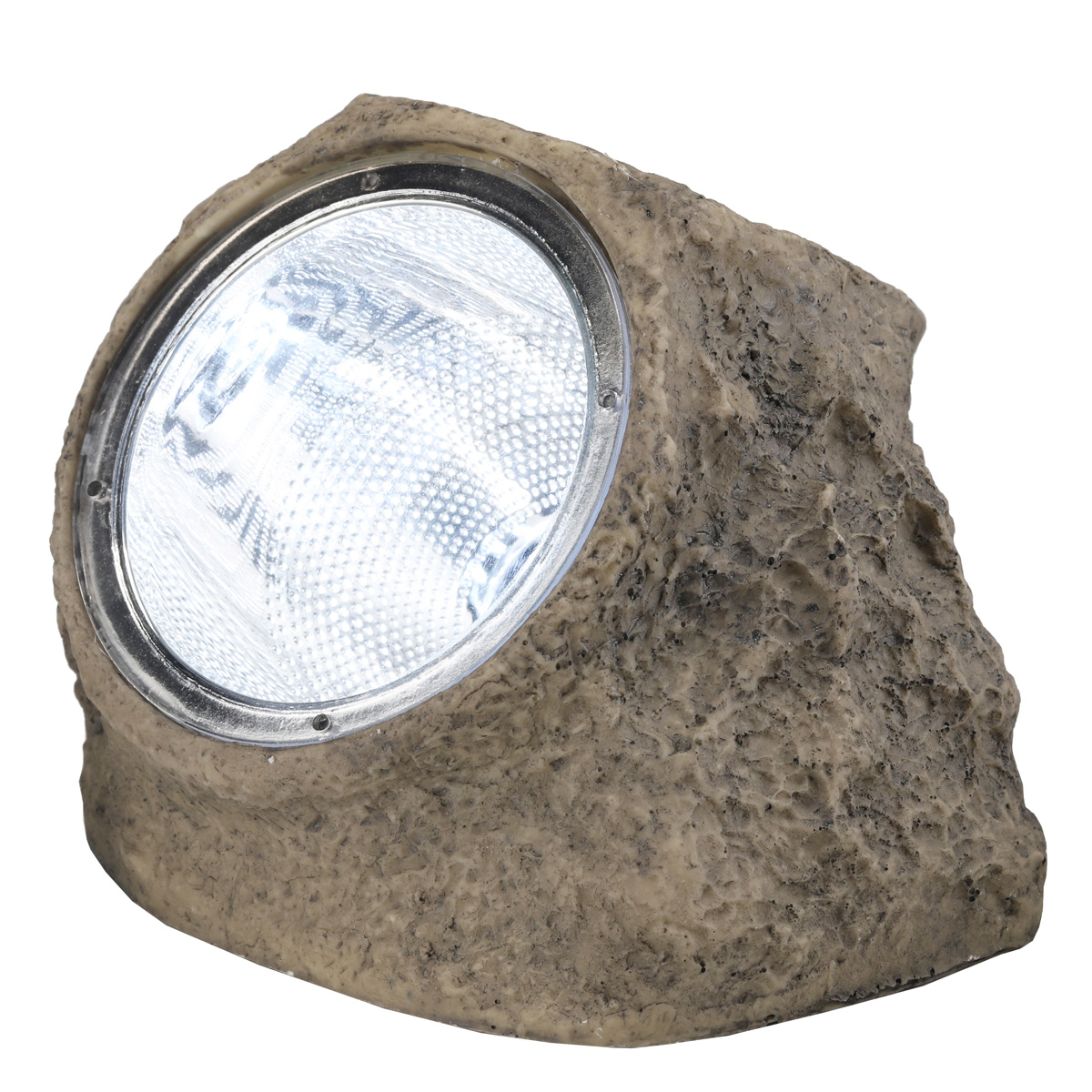 LED Solar Stein "Rocky" - Spot mit 4 kaltweißen LED - Dämmerungssensor - H: 11cm