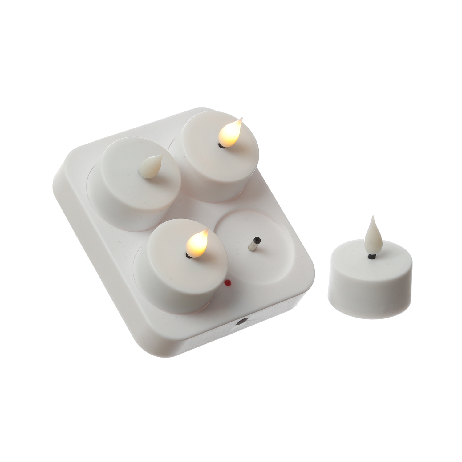 LED Teelichter - 4 wiederaufladbare LED Teelichter mit Ladestation - D- 4cm - flackernd - weiss