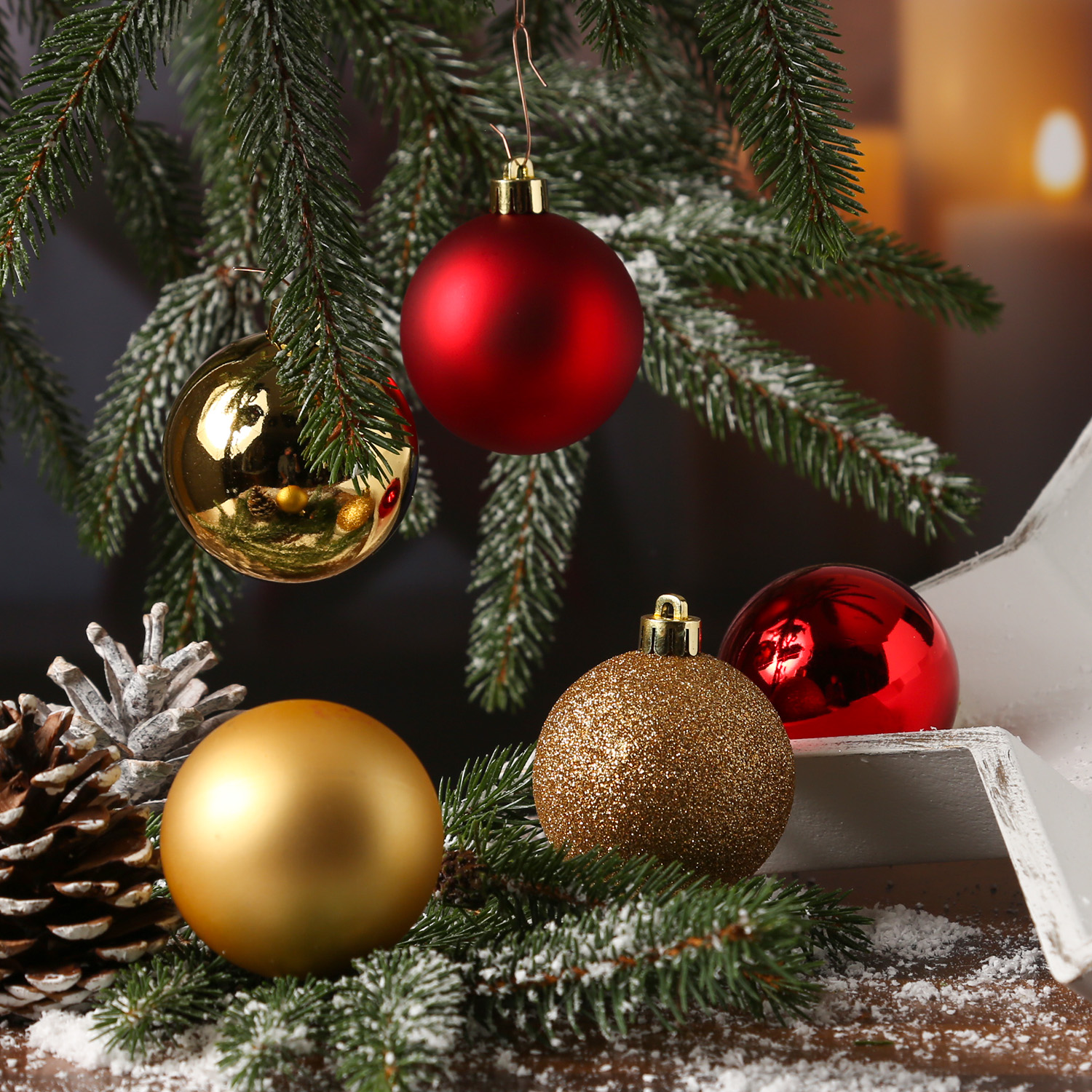 Christbaumkugel - Weihnachtskugel - bruchfest - D: 6cm - glänzend matt glitzernd - gold rot - 30St.