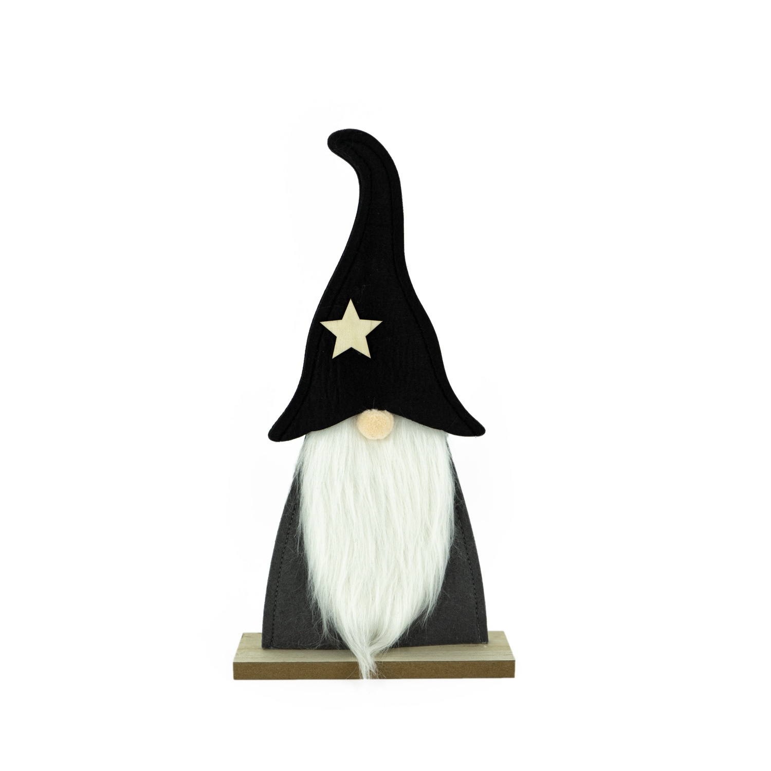 Wichtel - Dekofigur - Holz - Filz - stehend - H: 34cm - Mütze mit Stern - schwarz, grau