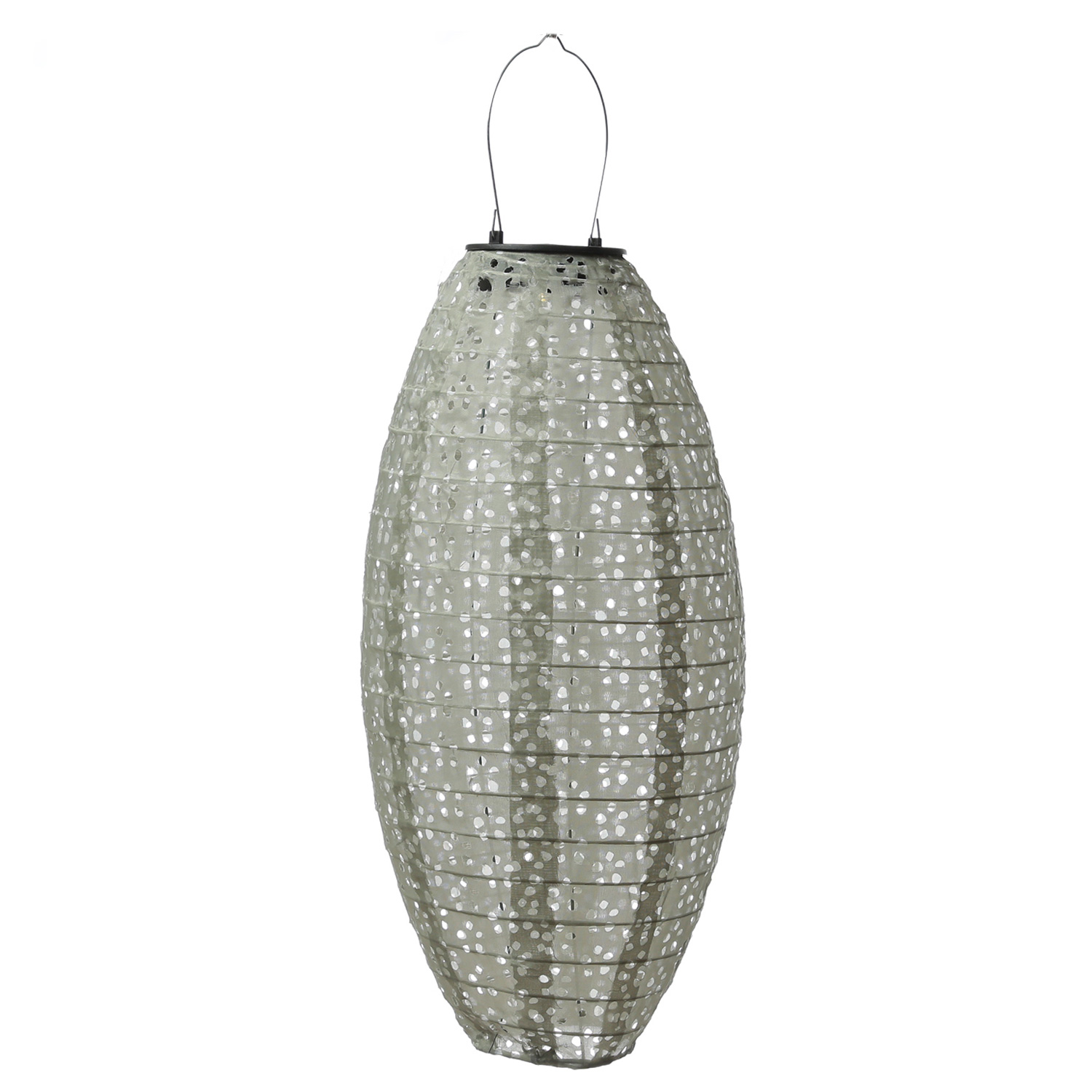 LED Solar Lampion oval - mit Blumenmuster - warmweiße LED - H: 40cm - D: 20cm - Lichtsensor - grün