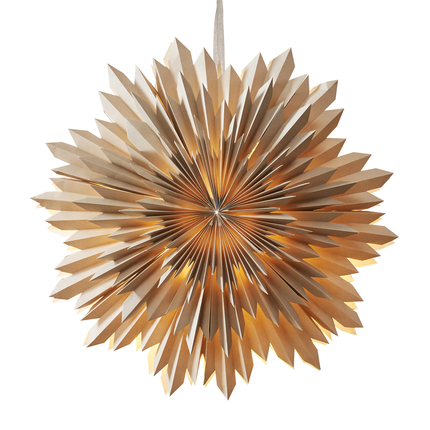 Papierstern - Ice - hängend - D: 50cm - mit Band - zerknittertes Papier - 3 - lagig - beige