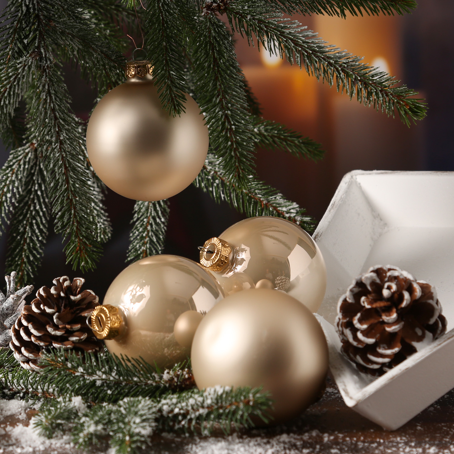 Christbaumkugel - Weihnachtsbaumkugel - Glas - D: 8cm - glänzend und matt - champagner - 6er Set