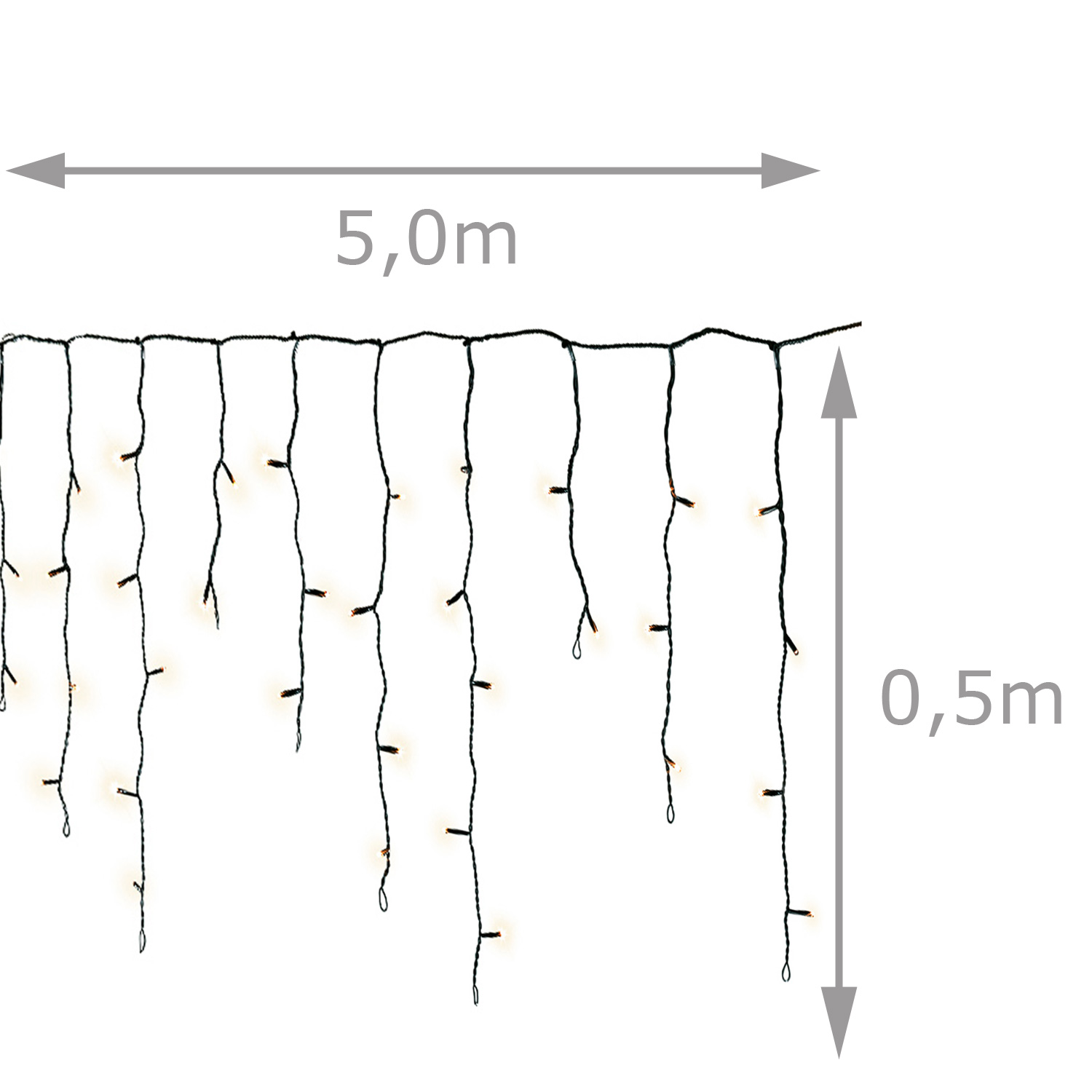 LED Lichtervorhang Eisregen - 119 bernstein LED - L: 5m, H: 50cm - Timer - 8 Funkt. -  Innen/Außen