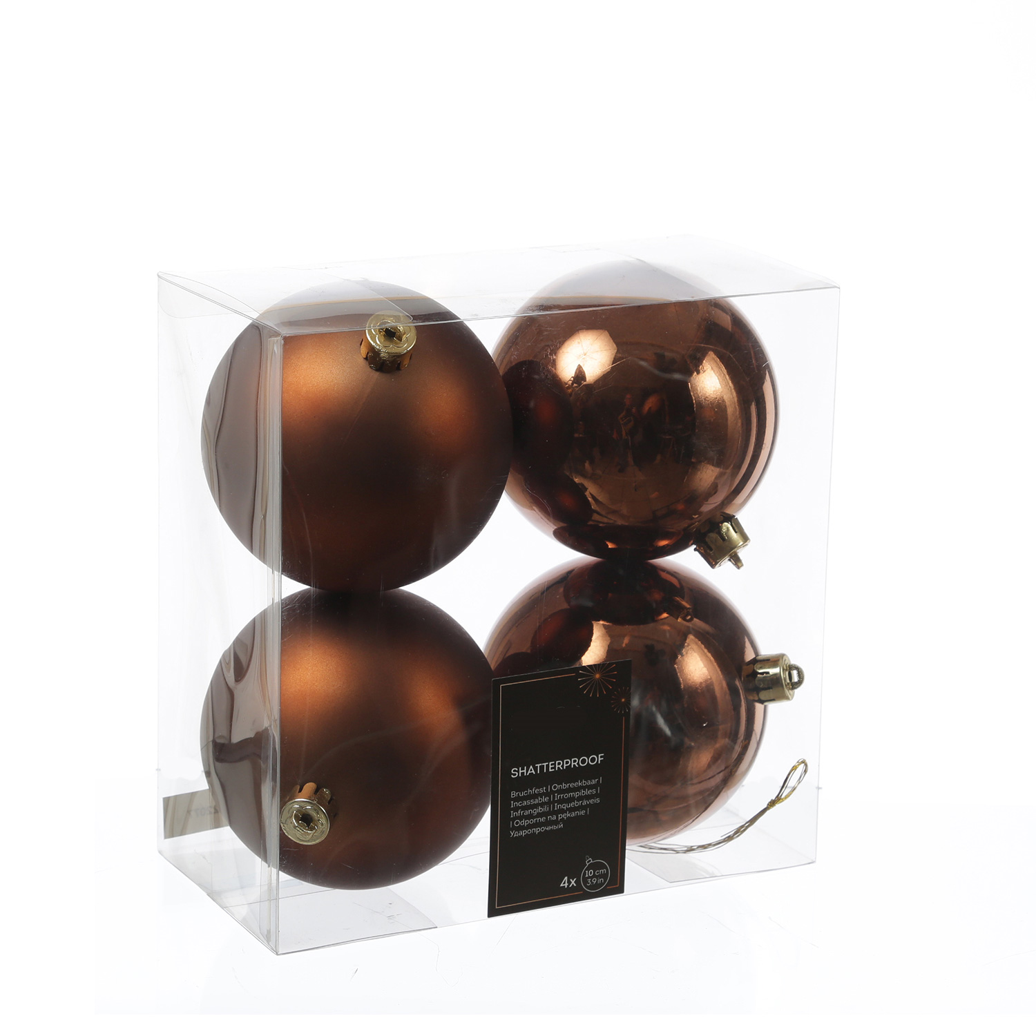 Christbaumkugeln - Weihnachtsbaumkugeln - bruchfest - D: 10cm - glänzend/matt - braun - 4er Set