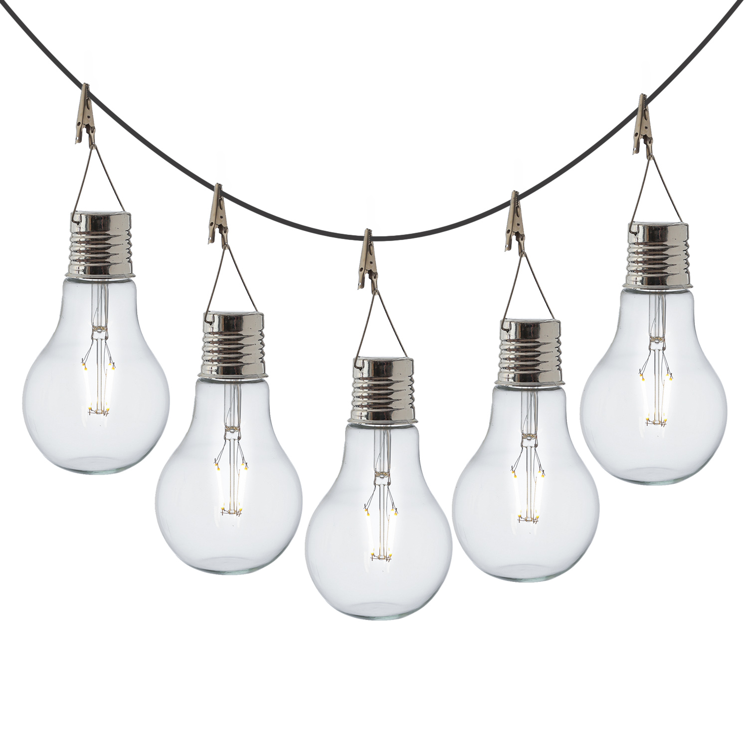 LED Solar XL Glühbirne - warmweißes Filament - H: 18cm - Dämmerungssensor - outdoor - 5 Stück