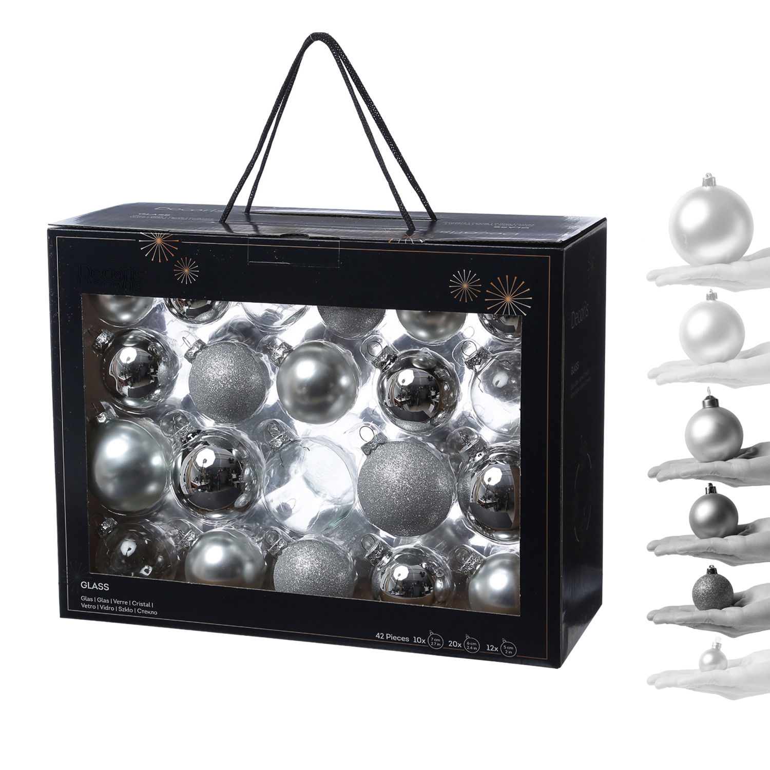 Christbaumkugel - Weihnachtsbaumkugel - Glas - glänzend, matt, glitzernd - silber - 42 Stück