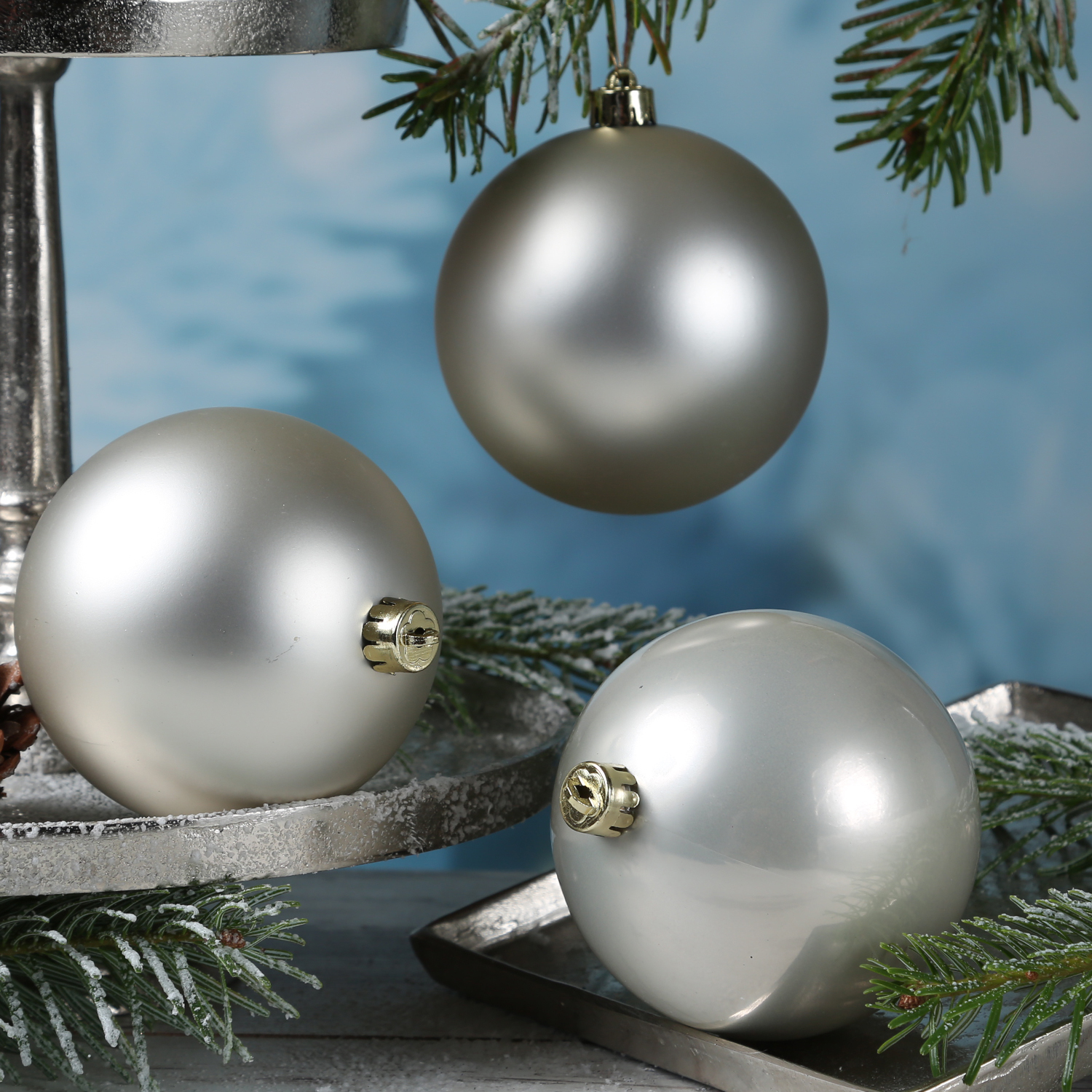 Christbaumkugel - Weihnachtsbaumkugel - bruchfest - D: 10cm - glänzend, matt - champagner - 4er Set