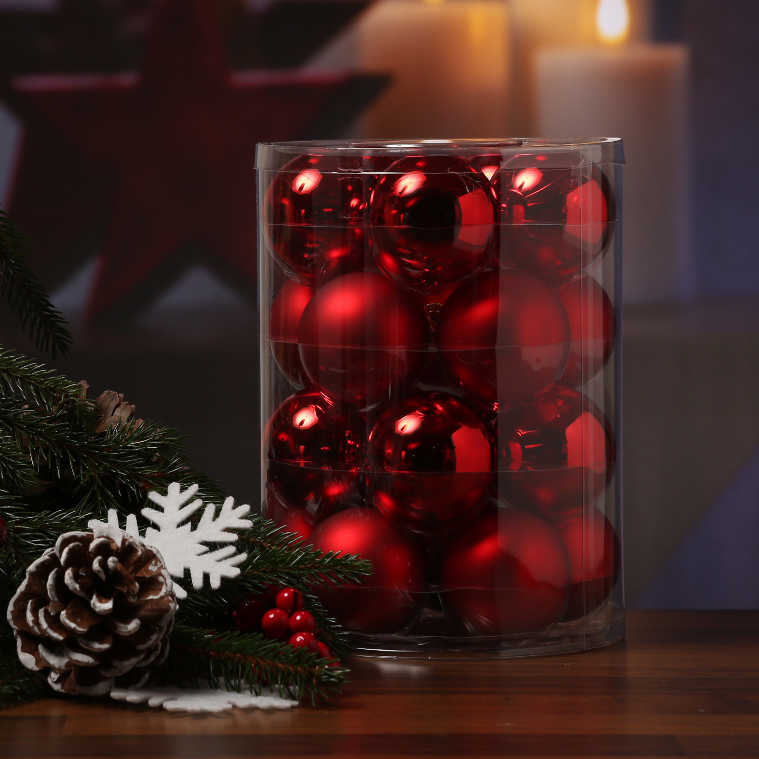 Christbaumkugel - Weihnachtsbaumkugel - Glas - D: 6cm - glänzend und matt - rot - 20er Set