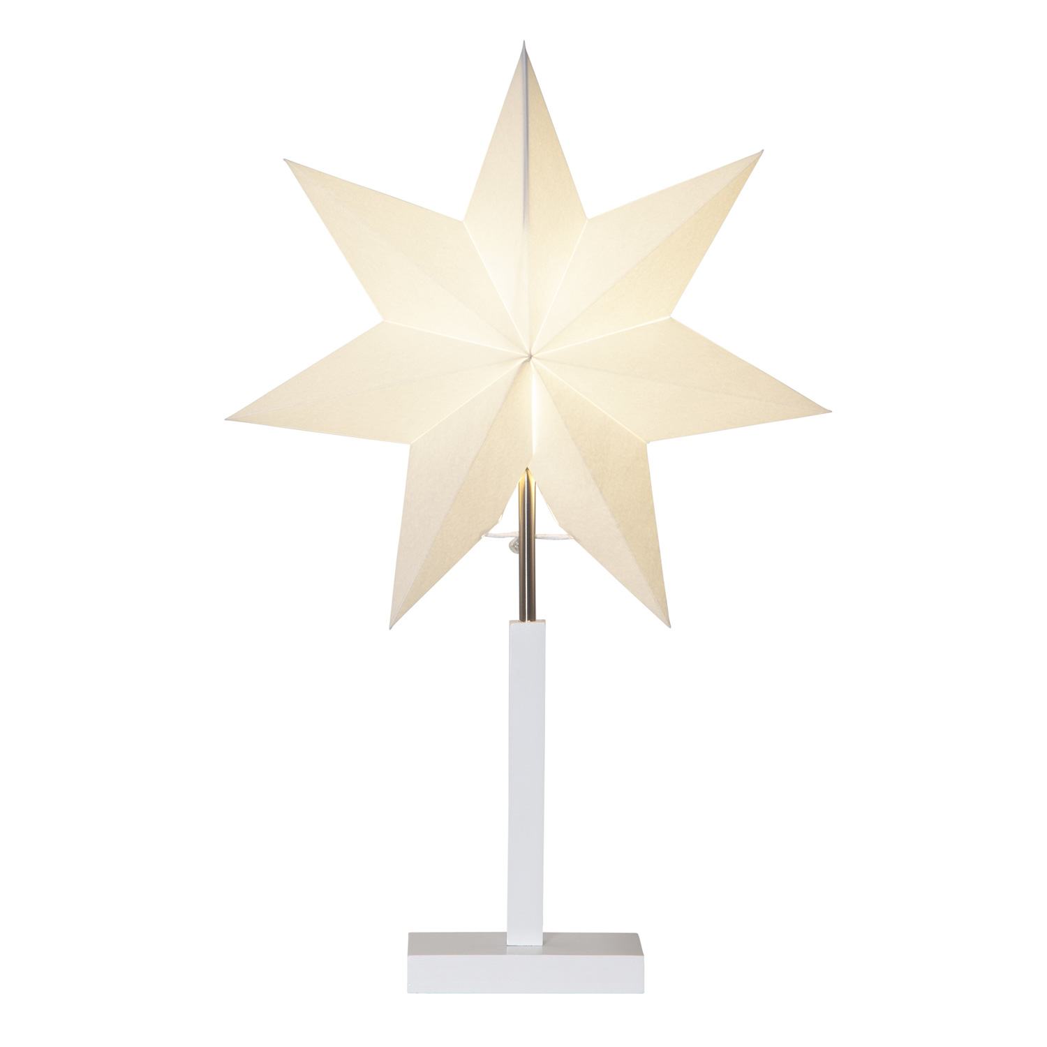 Papierstern/Stehleuchte "Karo" - stehend - 7-zackig - Ø 34cm, H: 55cm - E14 Fassung - weiß