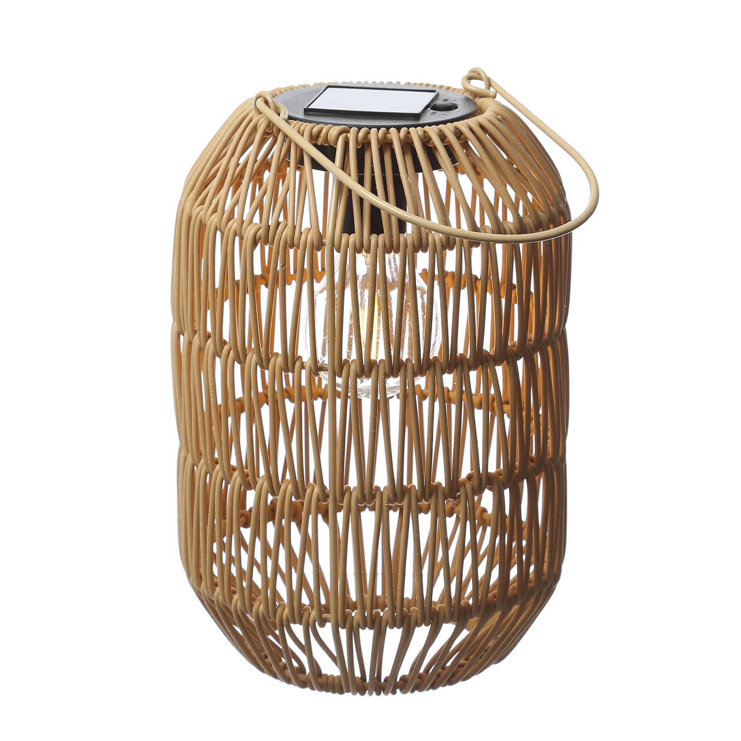 LED Solar Laterne - Tischleuchte in Korboptik - warmweiß - H: 24,5cm - Lichtsensor - natur