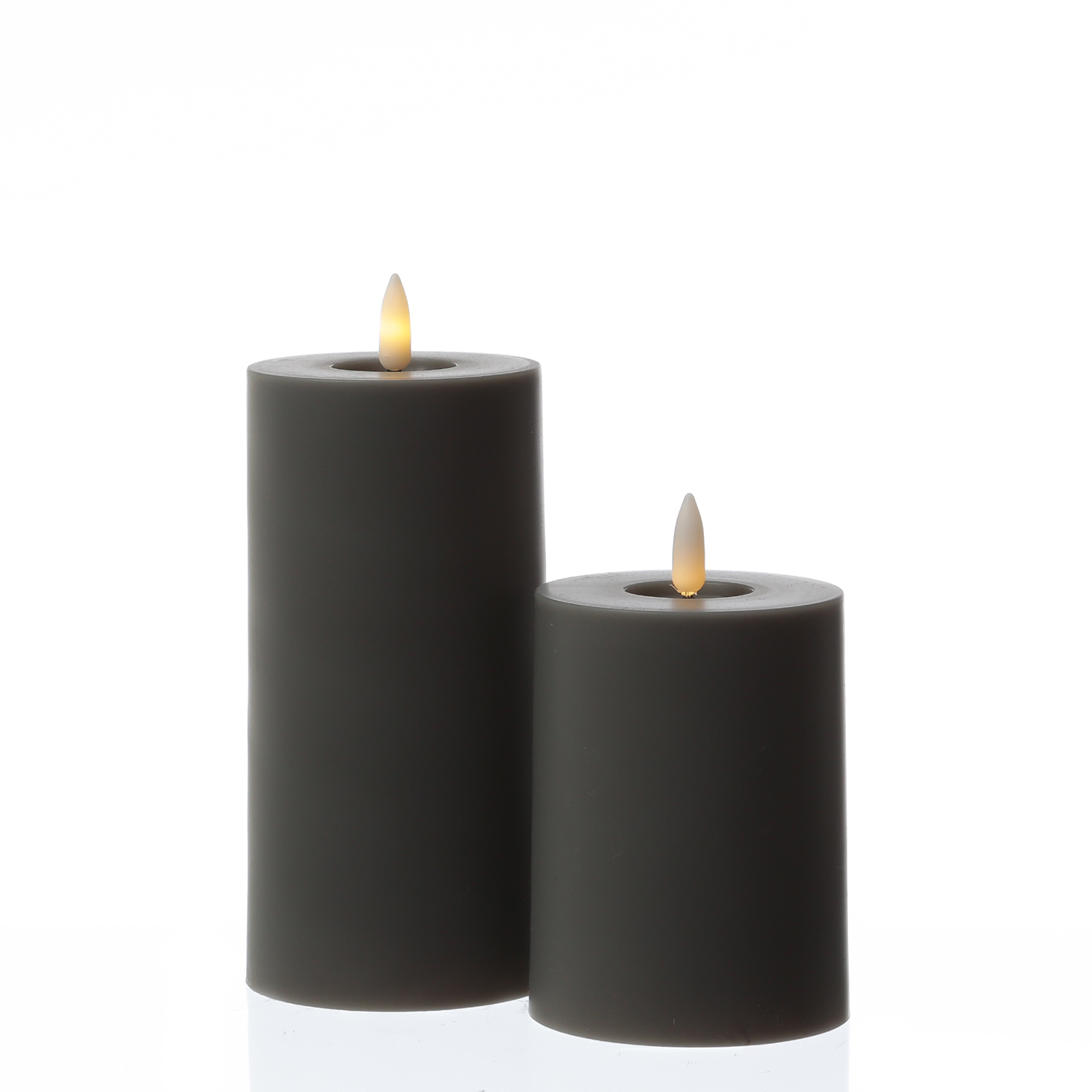 LED Stumpenkerze - Kunststoff - 3D Flamme - H: 10cm - D: 7,5cm - Timer - für Innen/Außen - grau