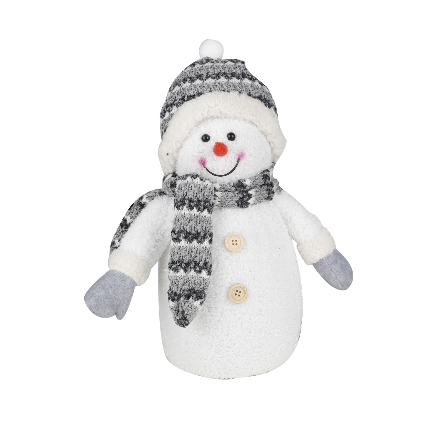LED Schneemann mit Mütze - Weihnachtsdeko - H: 33cm - Batteriebetrieb - für innen - grau/weiß
