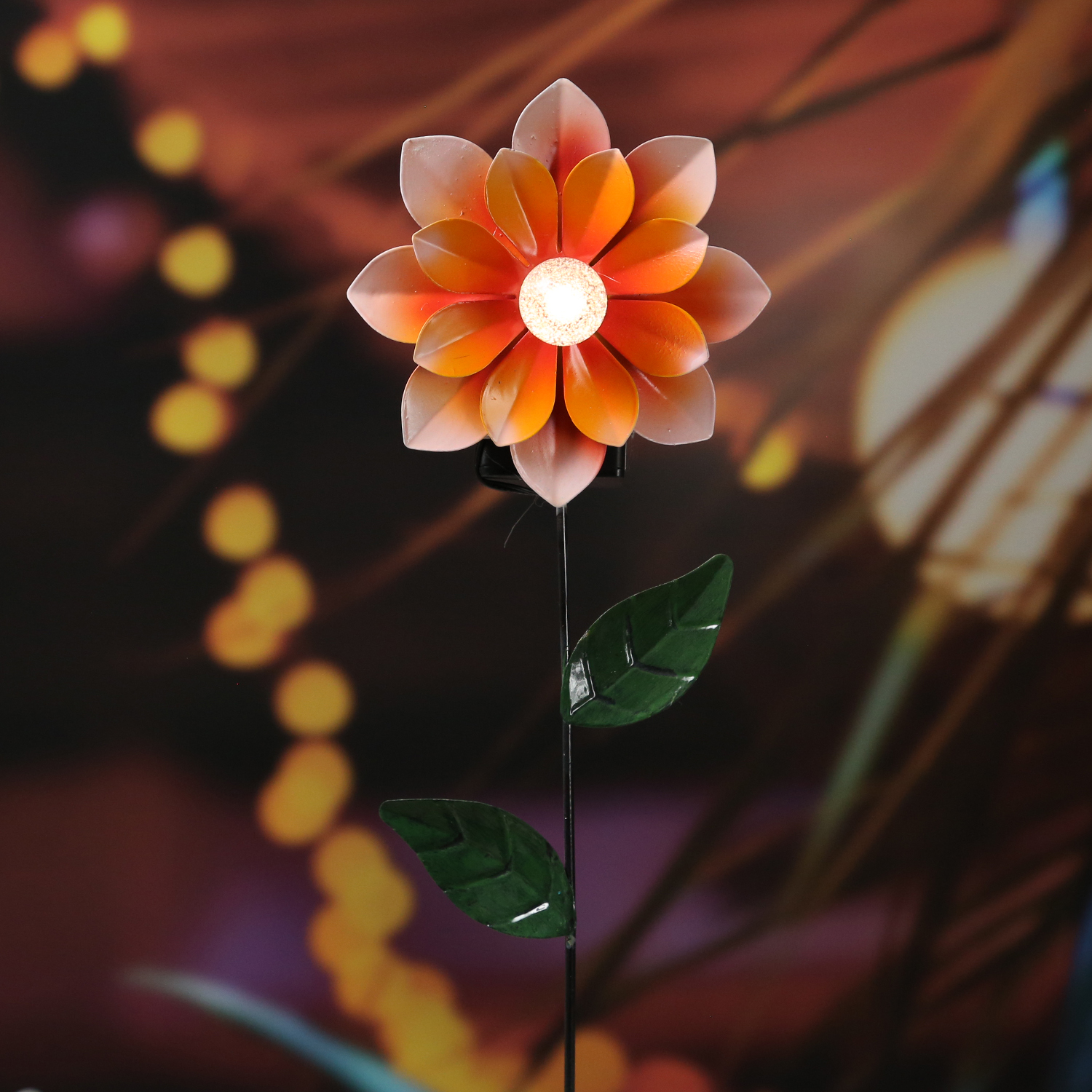 LED Solar Gartenstecker Blume - warmweiße LED - H: 49,5cm - Lichtsensor - orange