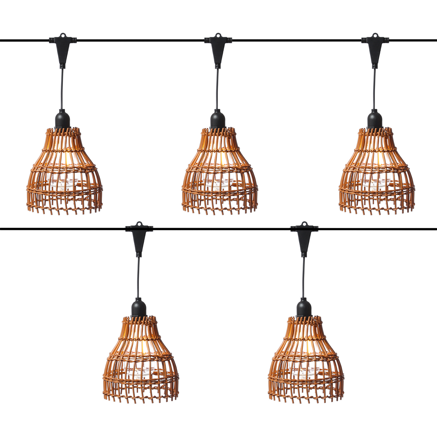 LED Lichterkette BOHO - 5 beleuchtete Lampenschirme - L: 2m - koppelbar bis 20 LED - für Außen