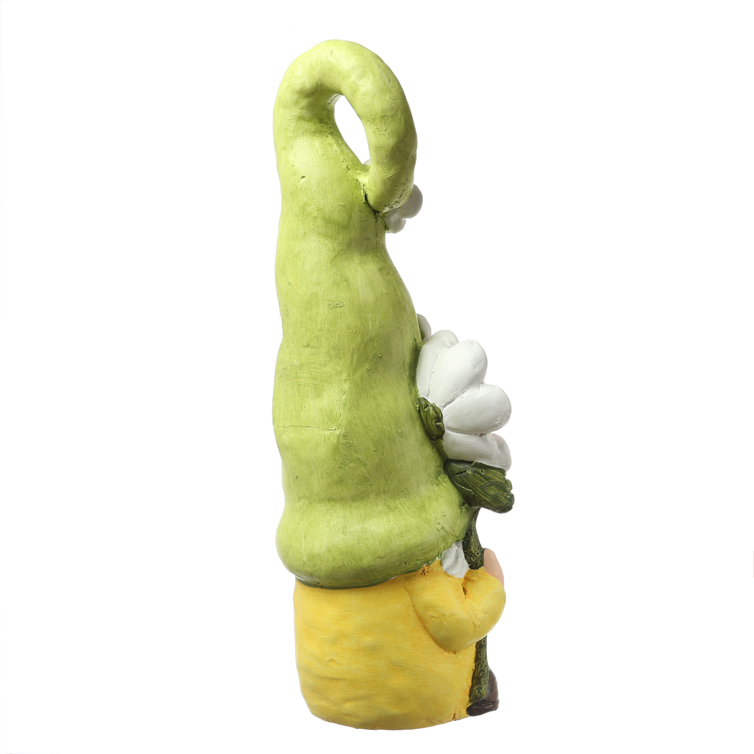 Gartenzwerg mit grüner Zipfelmütze und Blumen - XL Gartenfigur - Polyresin - H: 49cm