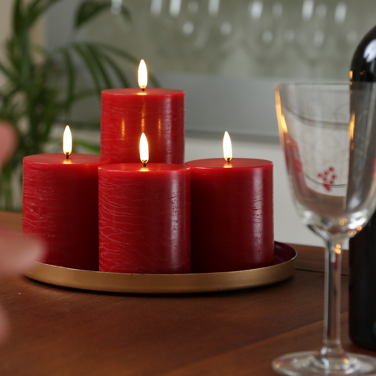 LED Kerzenset PIA - Rustik-Optik - H: 10cm - inkl. Batterien und Fernbedienung - rot - 4er Set
