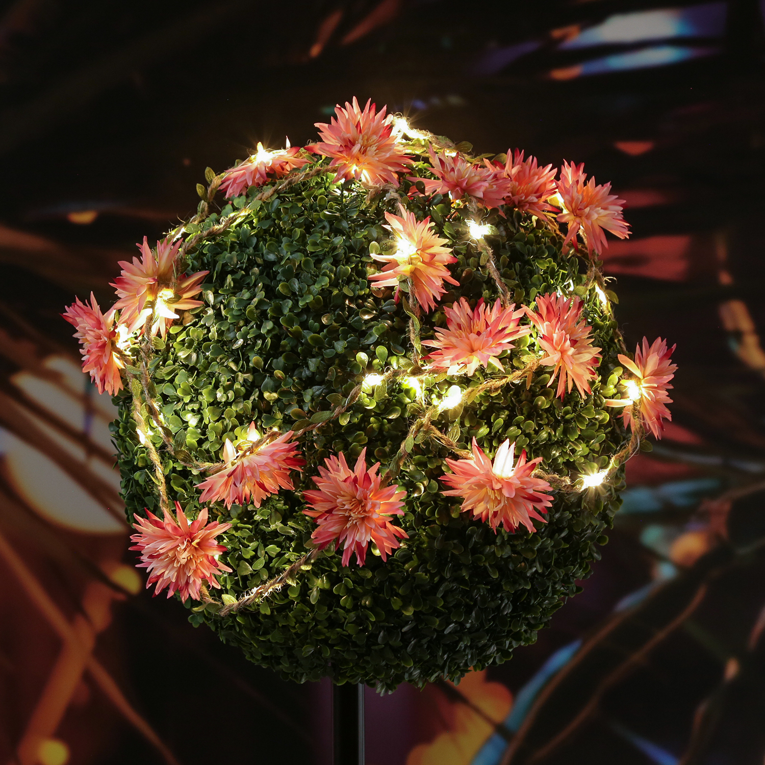 LED Lichterkette Dahlie - Blumengirlande - 30 warmweiße LED - Batterie - Timer - L: 2,9m - pink