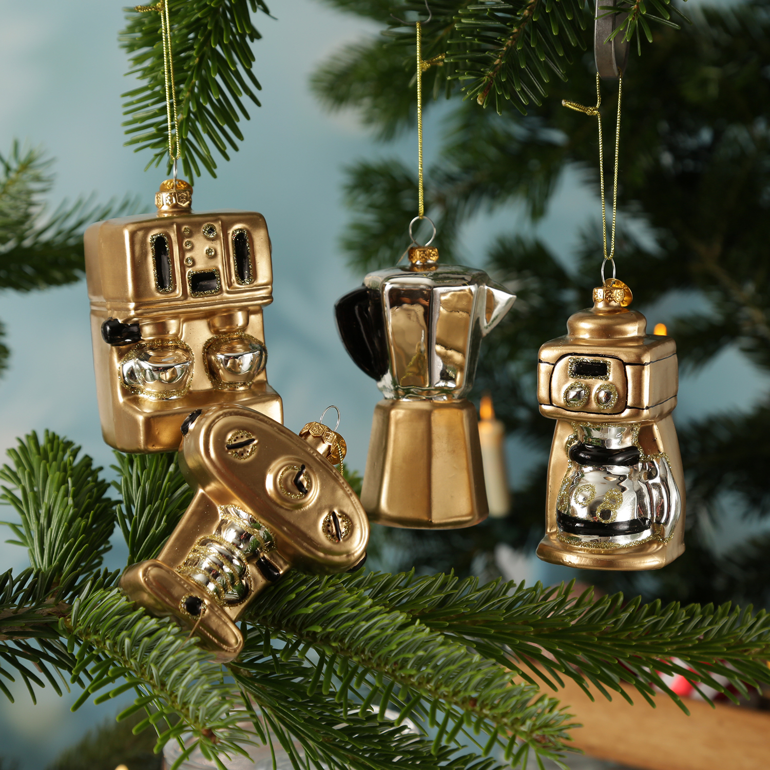Weihnachtsbaumschmuck Kaffeemaschine - Glas - Christbaumschmuck Filterkaffee - H: 9cm