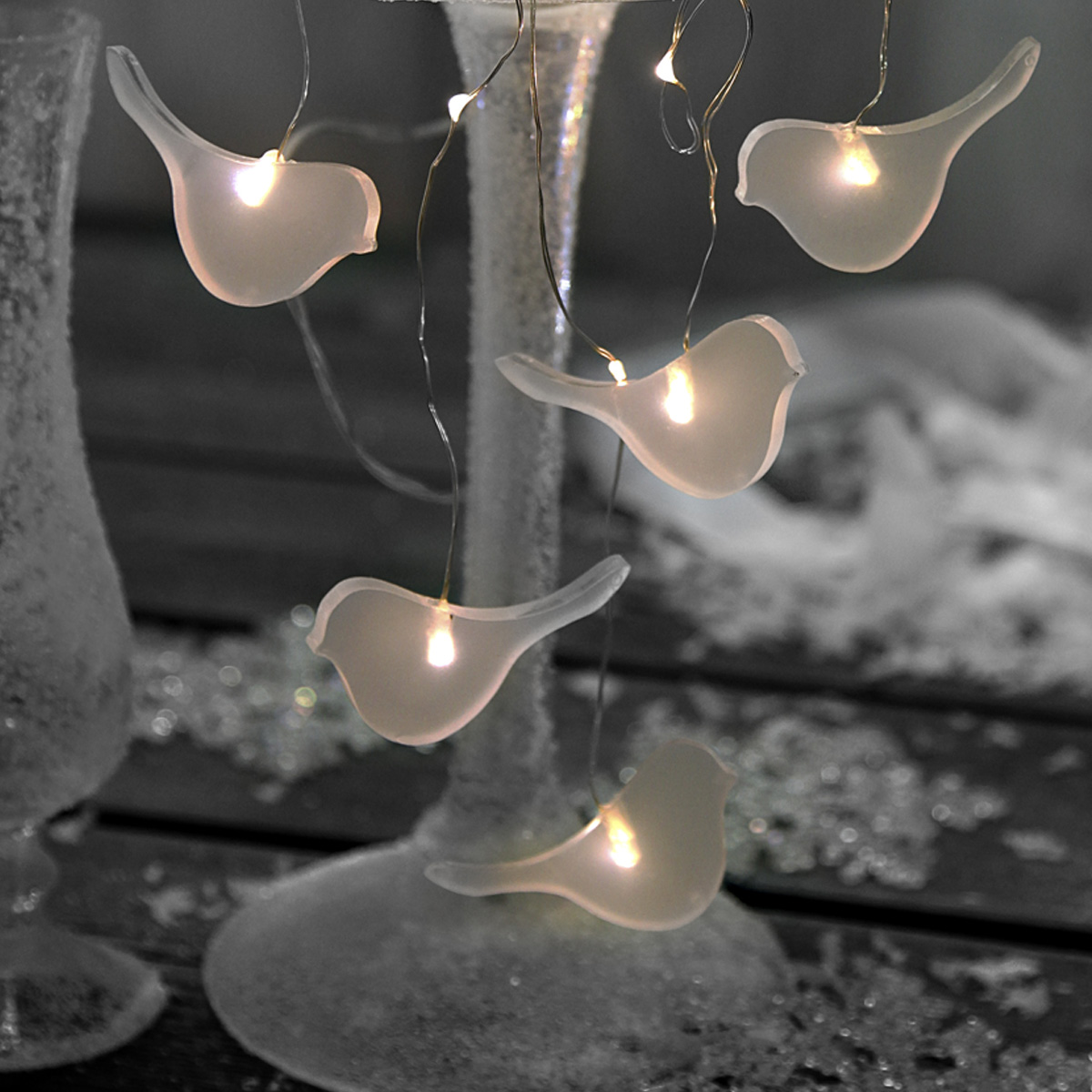 LED Lichterkette Vögel - Dew Drop - Flexi Draht - 46 warmweiße LED - 5 Stränge - Batterie - Timer