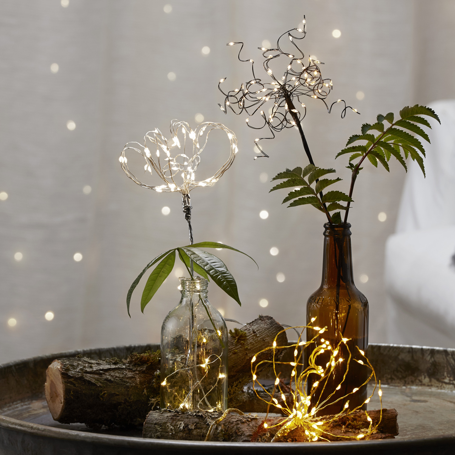 LED-Lichterbouquet Firework - silber - 20 Äste, 60 daylight LED - H: 42cm - Batterie - Timer