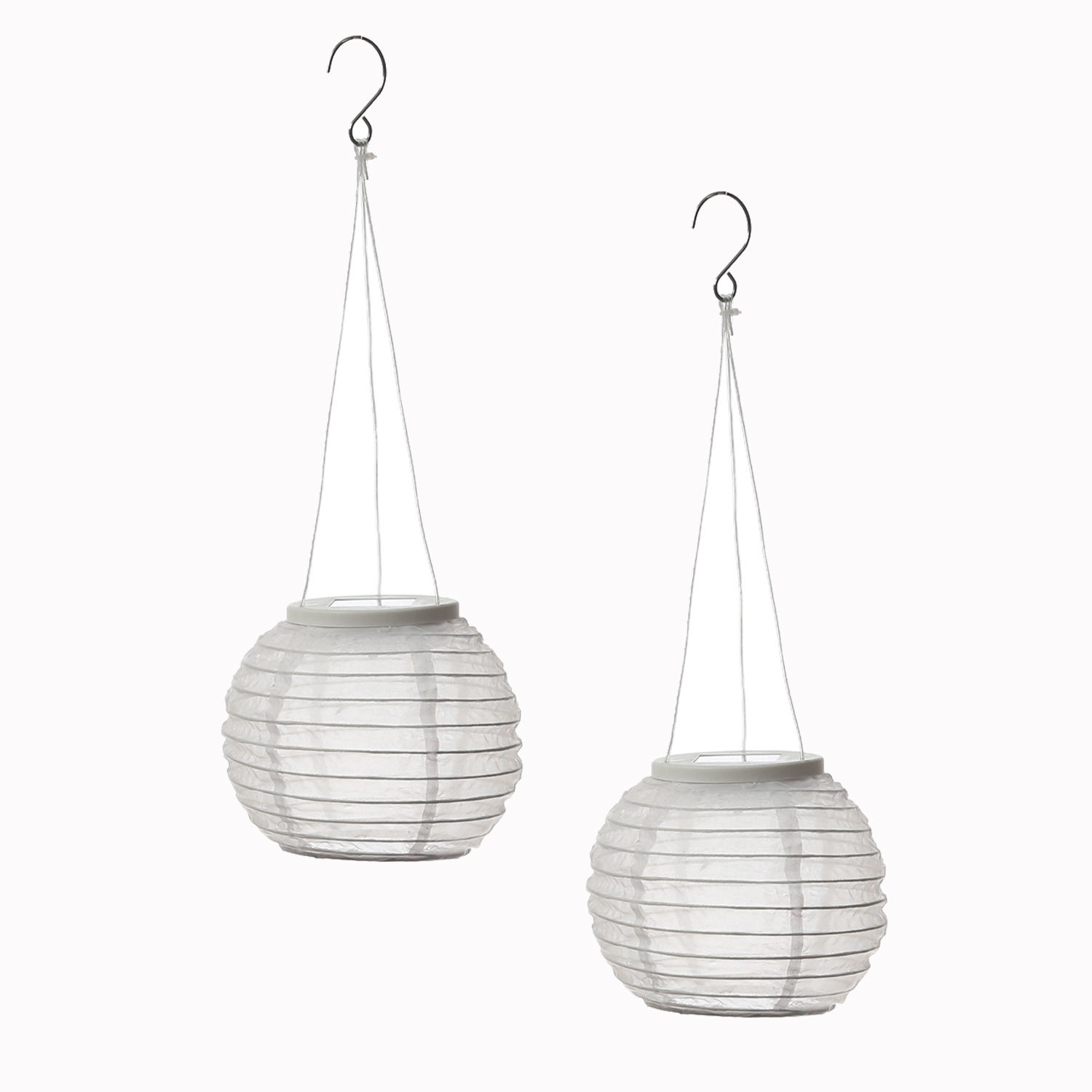 LED Solar Lampions - warmweiße LED - H: 10cm - D: 15cm - Lichtsensor - weiß - 2er Set