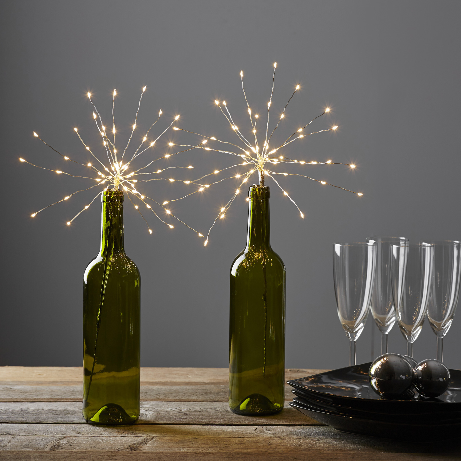 LED-Lichterbouquet Firework - silber - 20 Äste, 60 daylight LED - H: 42cm - Batterie - Timer