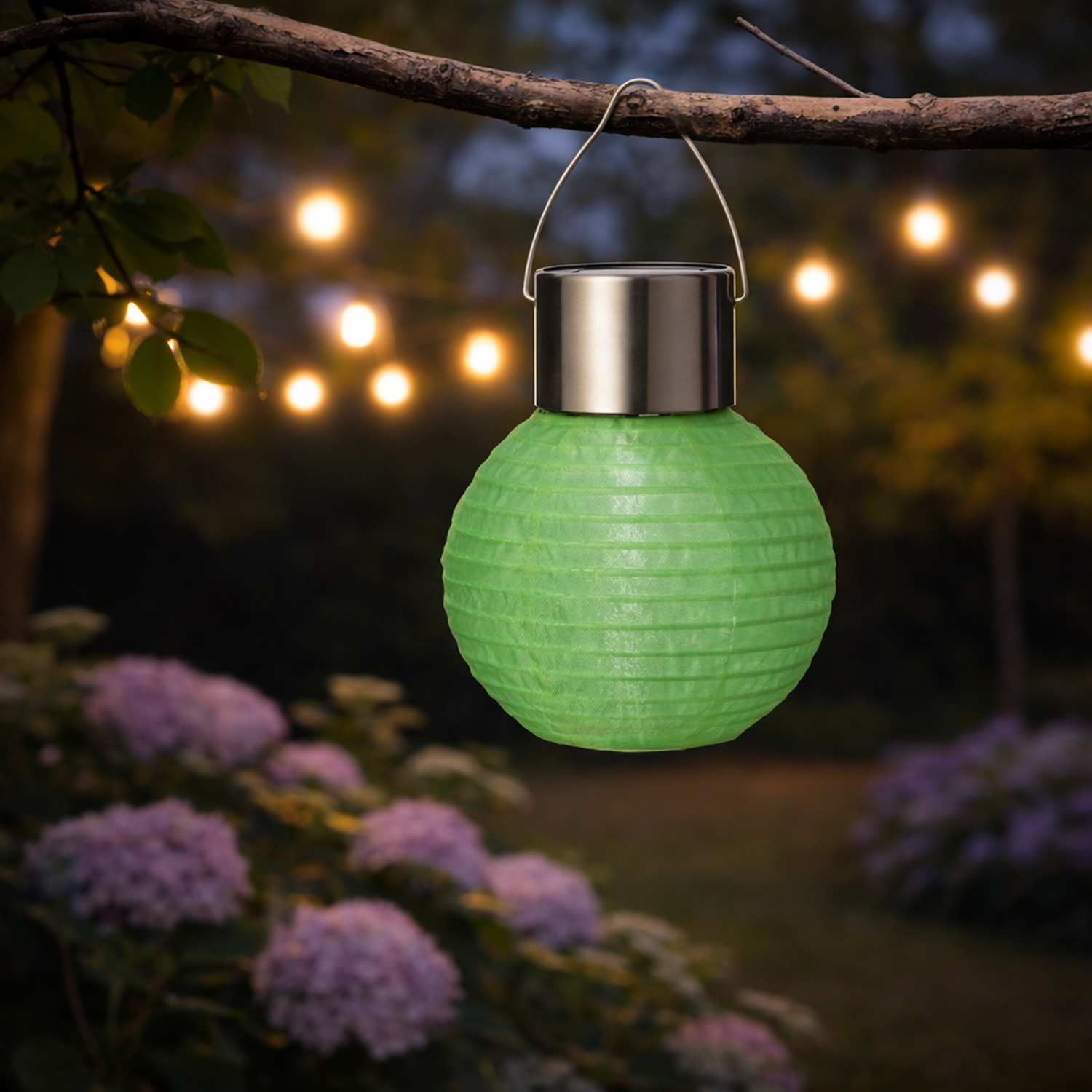 LED Solar Mini Lampion - kaltweiße LED - H: 9,5cm - D: 7cm - Lichtsensor - grün