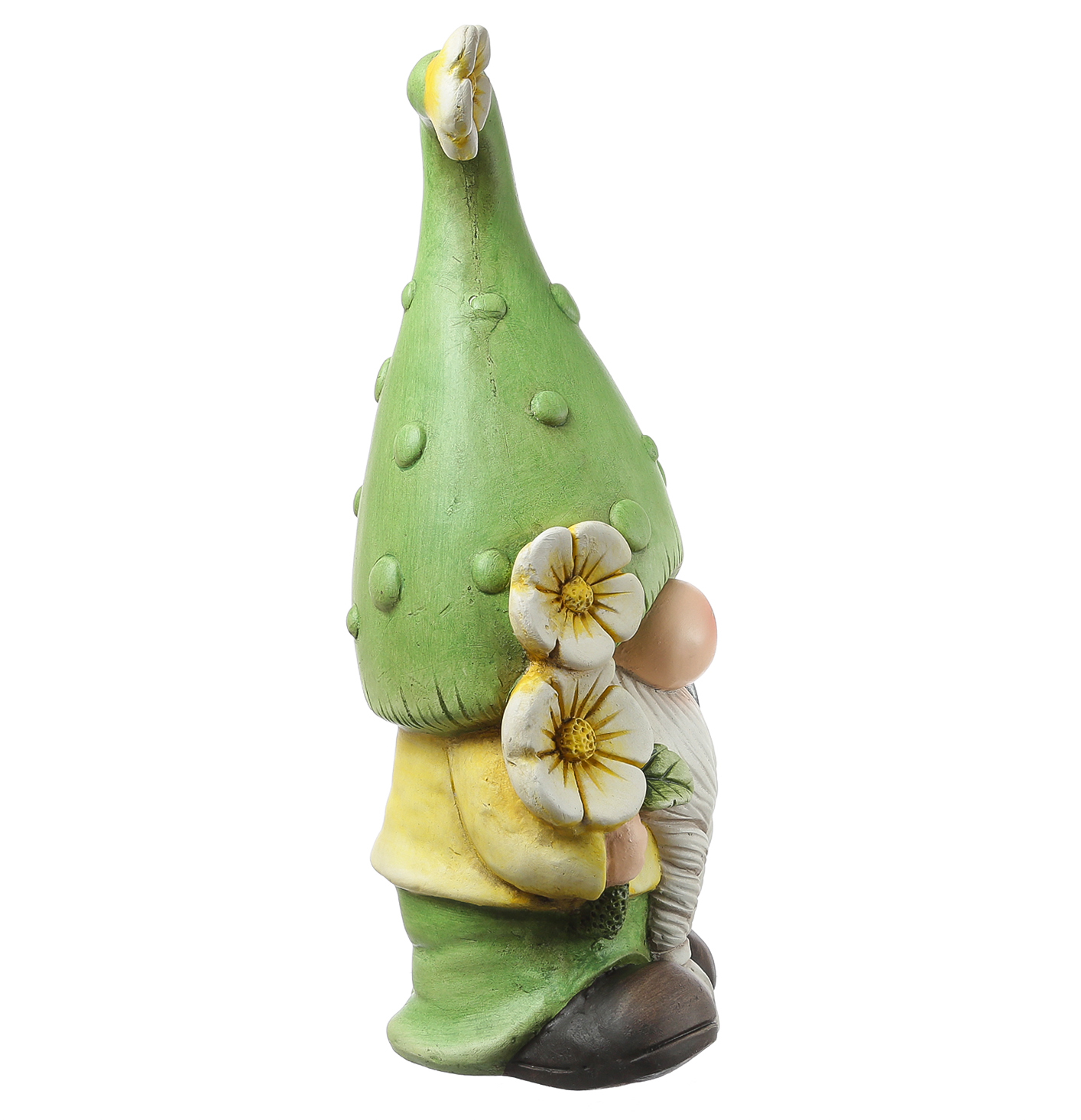Gartenzwerg DAVID - Zwerg mit Spaten und Blumen - Gartenfigur - Polyresin - H: 45cm - grün