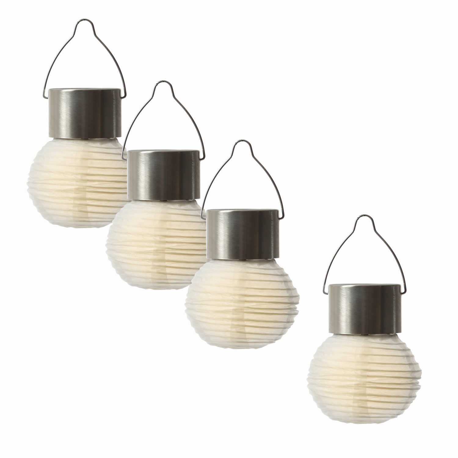 LED Solar Mini Lampions - 1 warmweiße LED - H: 9,5cm - D: 7cm - Lichtsensor - weiß - 4er Set