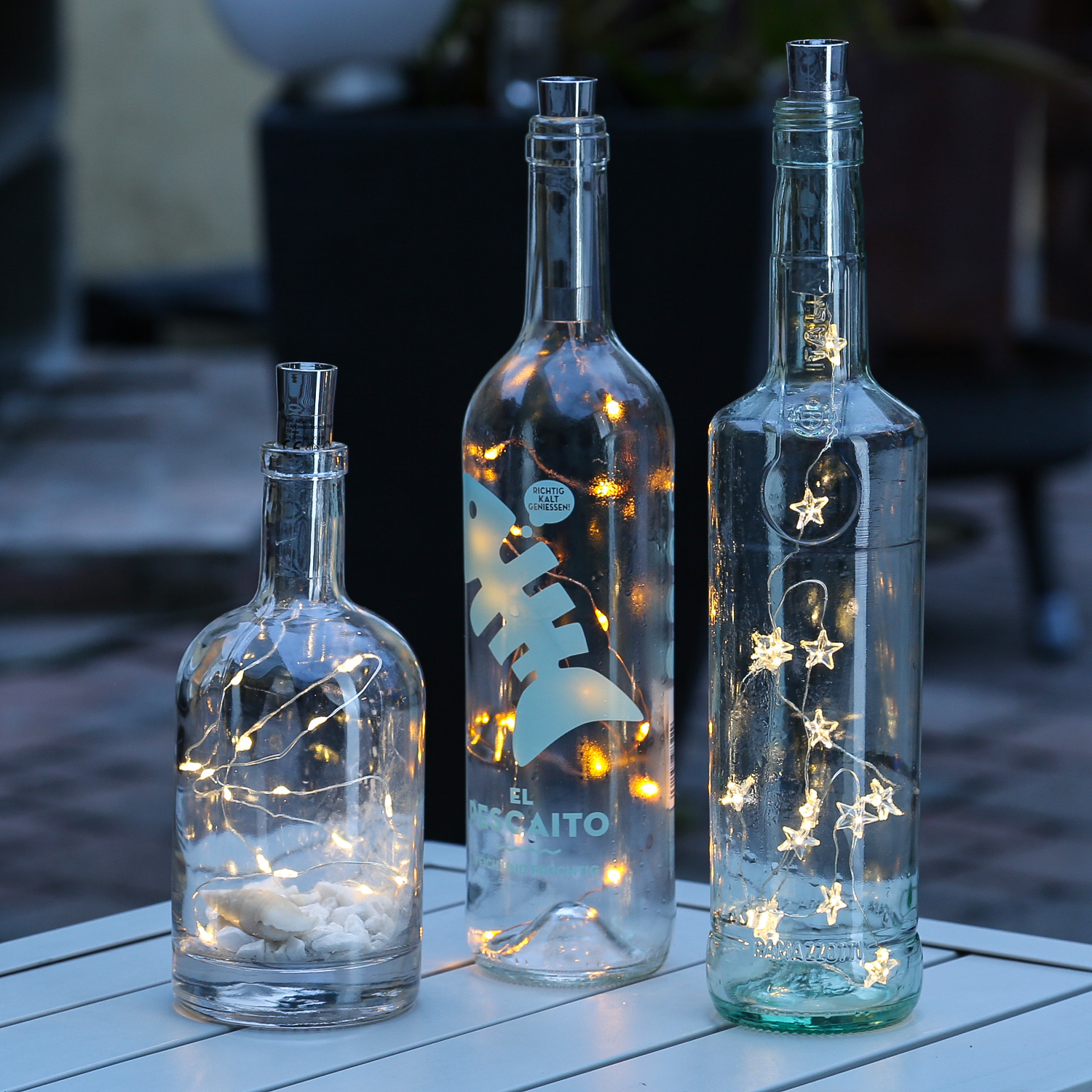 LED Lichterkette KORKEN Sterne - Flaschenverschluss - 15 warmweiße LED - L: 80cm - Timer - silber