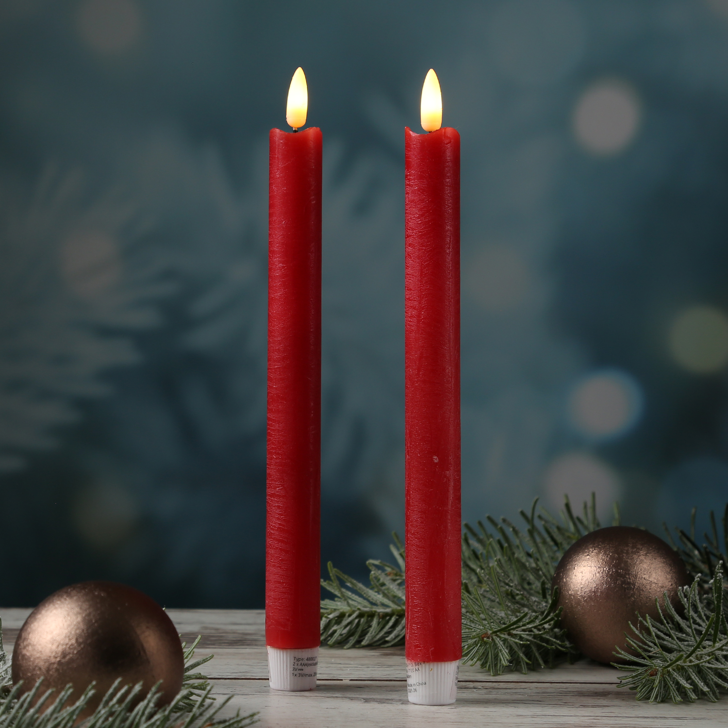 B-Ware LED Stabkerzen Flamme - Echtwachs - flackernde warmweiße LED - H: 25cm - Timer - rot - 2er Set