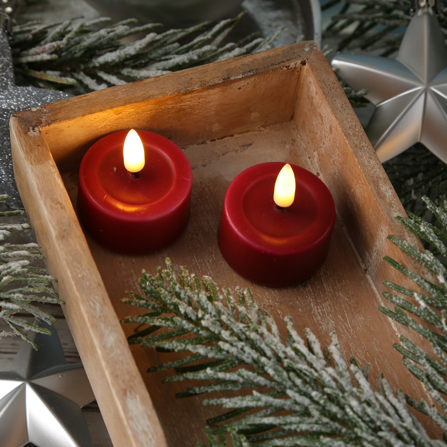 LED Teelichter MIA - Kunststoff - realistische 3D Flamme - D: 4,1cm - bordeauxrot - 2 Stk