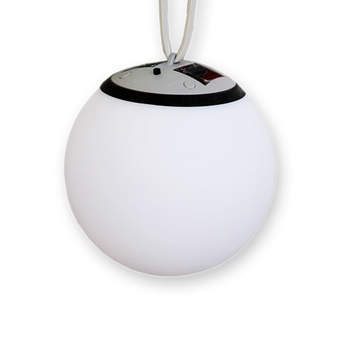LED Solar Kugelleuchte - D: 20cm - warmweiss - outdoor - bis zu 8h Licht - mit Gummiaufhängung
